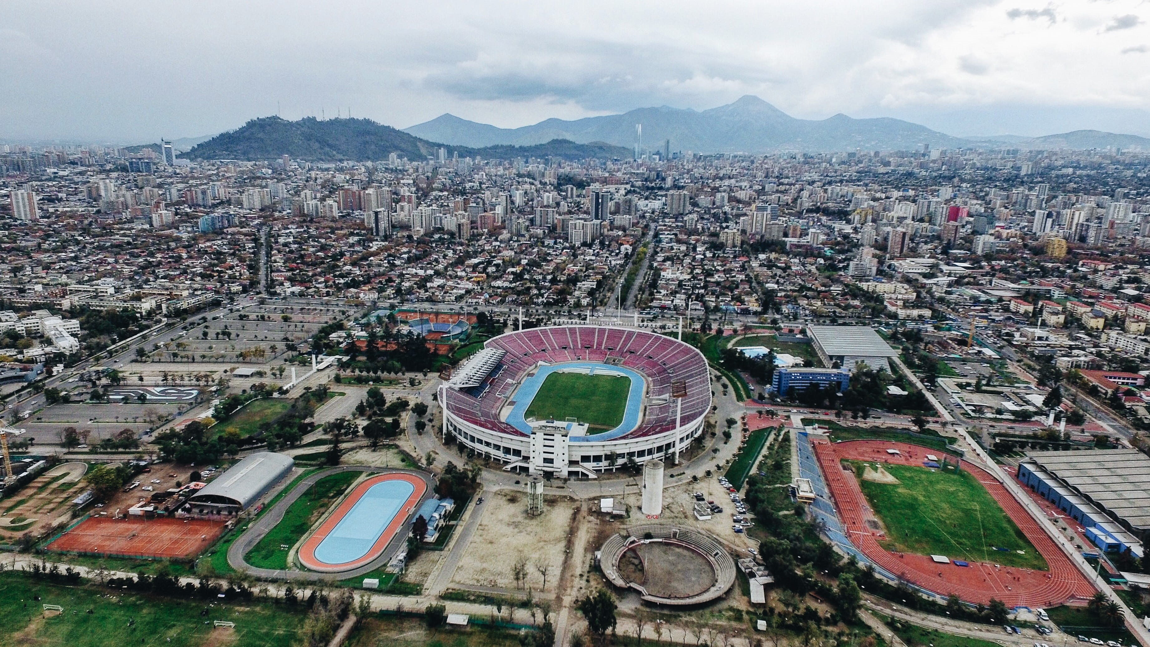 chile, stgo de chile, sky, high angle view, travel destinations, santiago chile, arturo vidal, estadio nacional, residential district, amusement park, building, HD Wallpaper