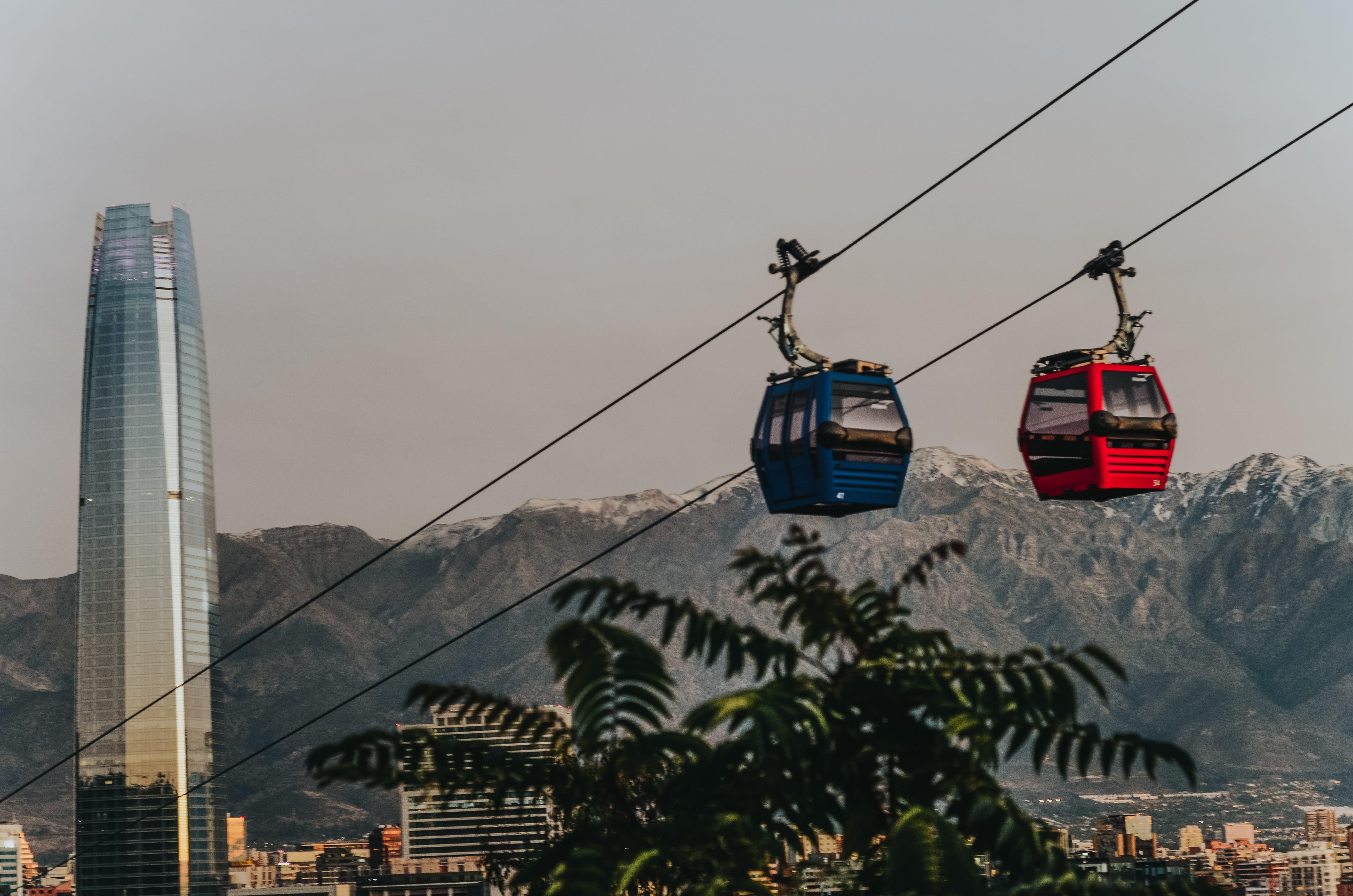 transportation, no people, building, tree, nature, chile, cable car, skyscraper, travel, architecture, building exterior, day, city, horizon, cable, built structure, HD Wallpaper