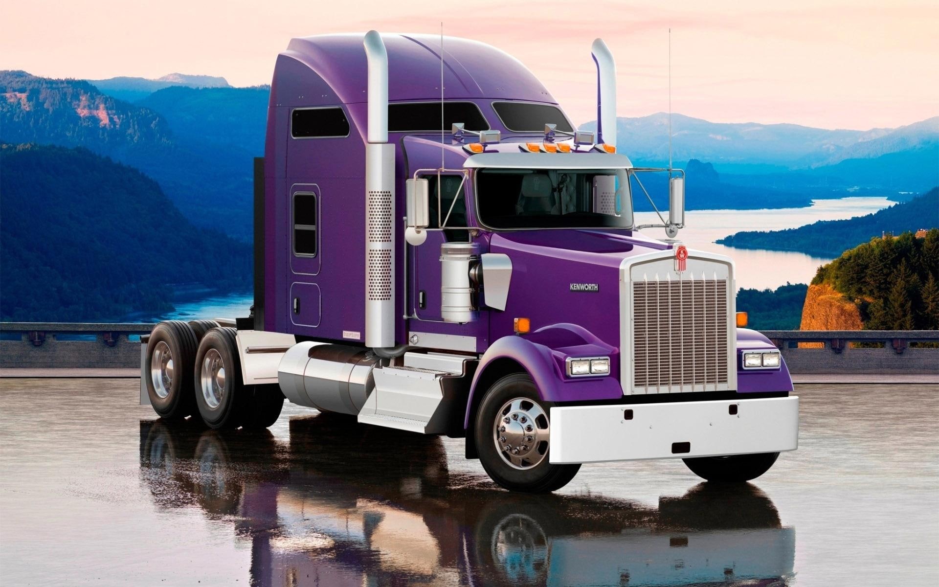freight, 1080P, silver, 1920x1200, kenworth, truck, purple, cars, HD Wallpaper