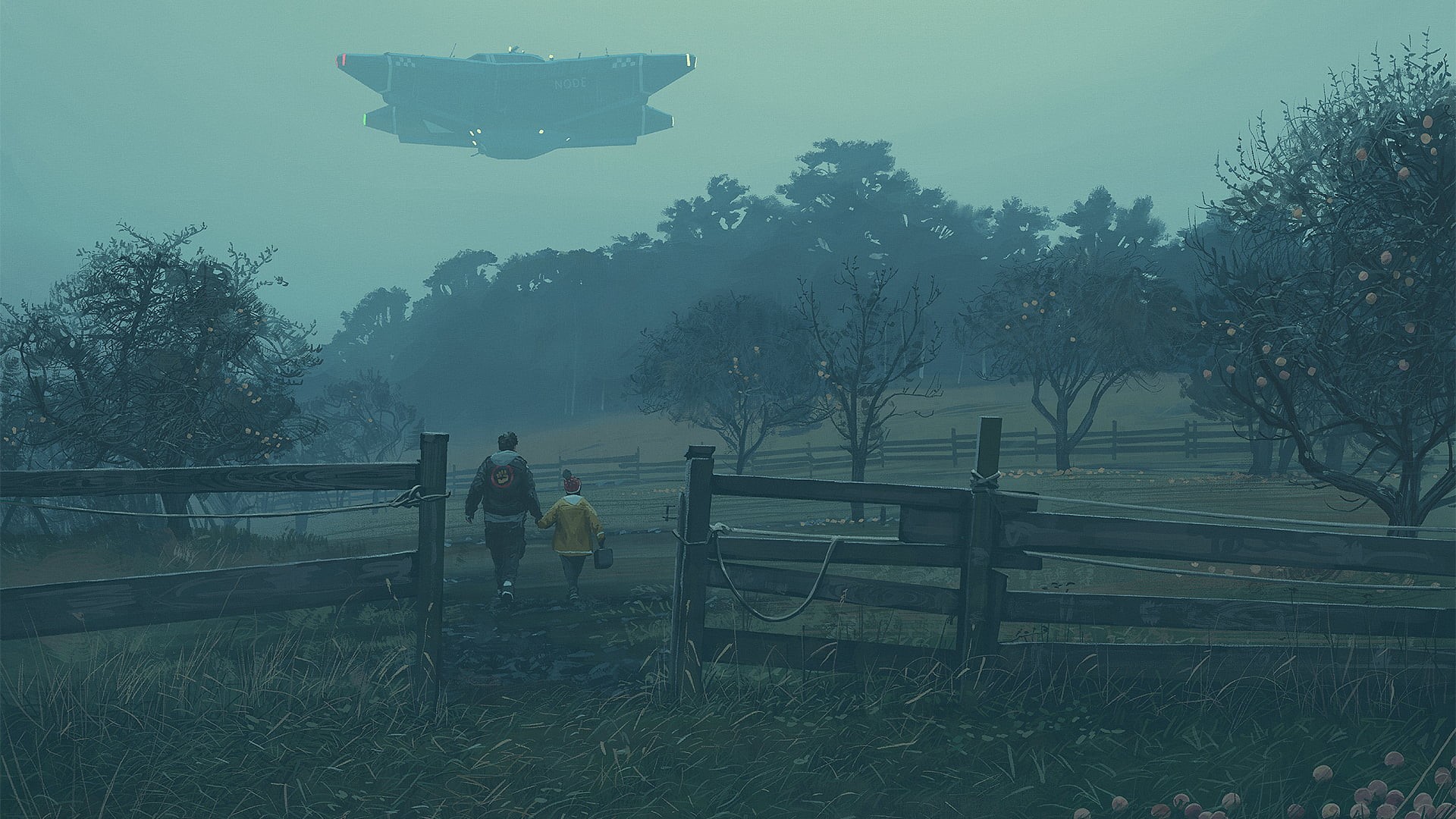 apocalyptic, Simon Stålenhag, science fiction, father, 1080P, farm, cyberpunk, HD Wallpaper