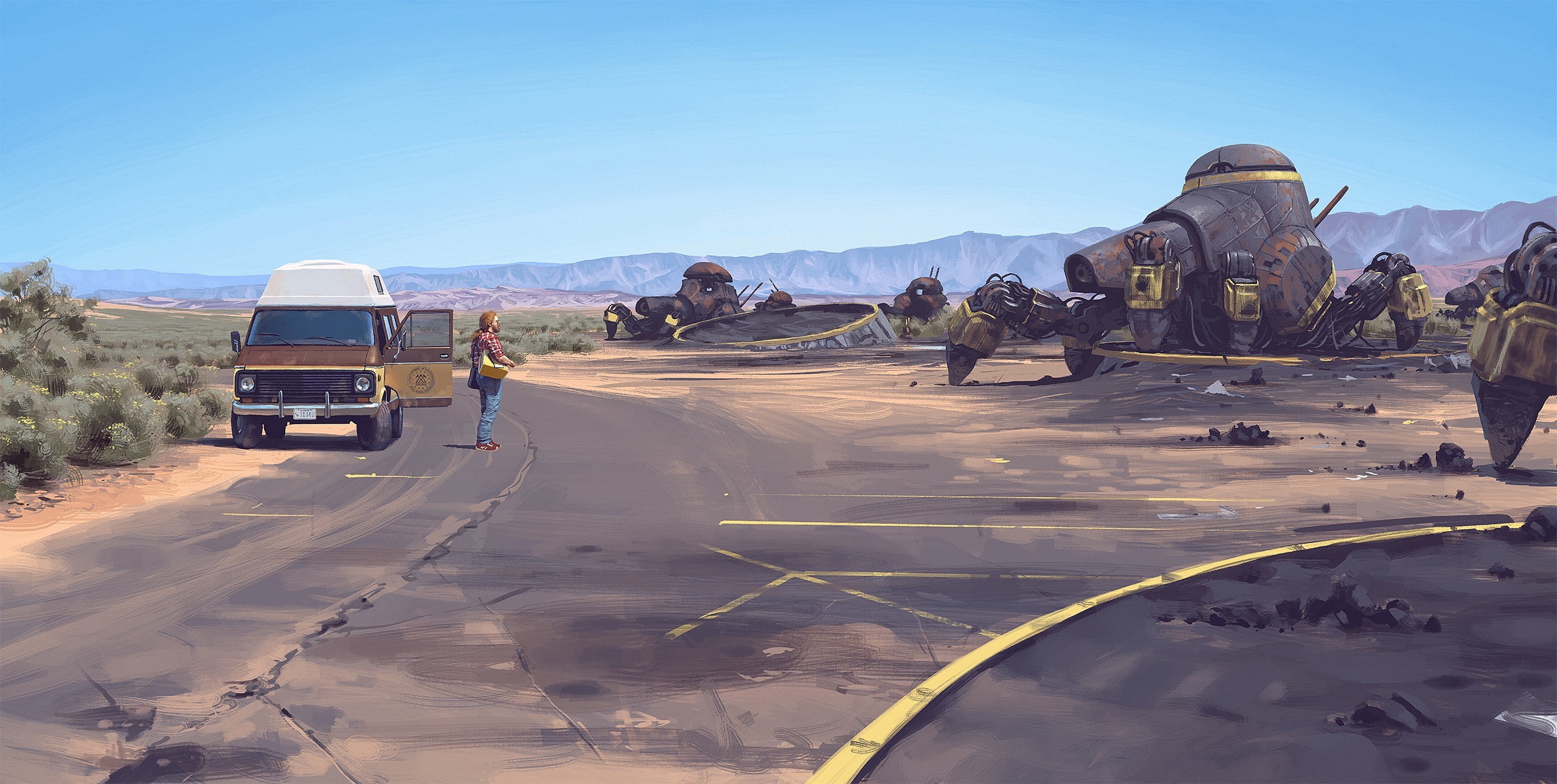 science fiction, artwork, car, 2K, Simon Stålenhag, futuristic, vehicle, robot, HD Wallpaper