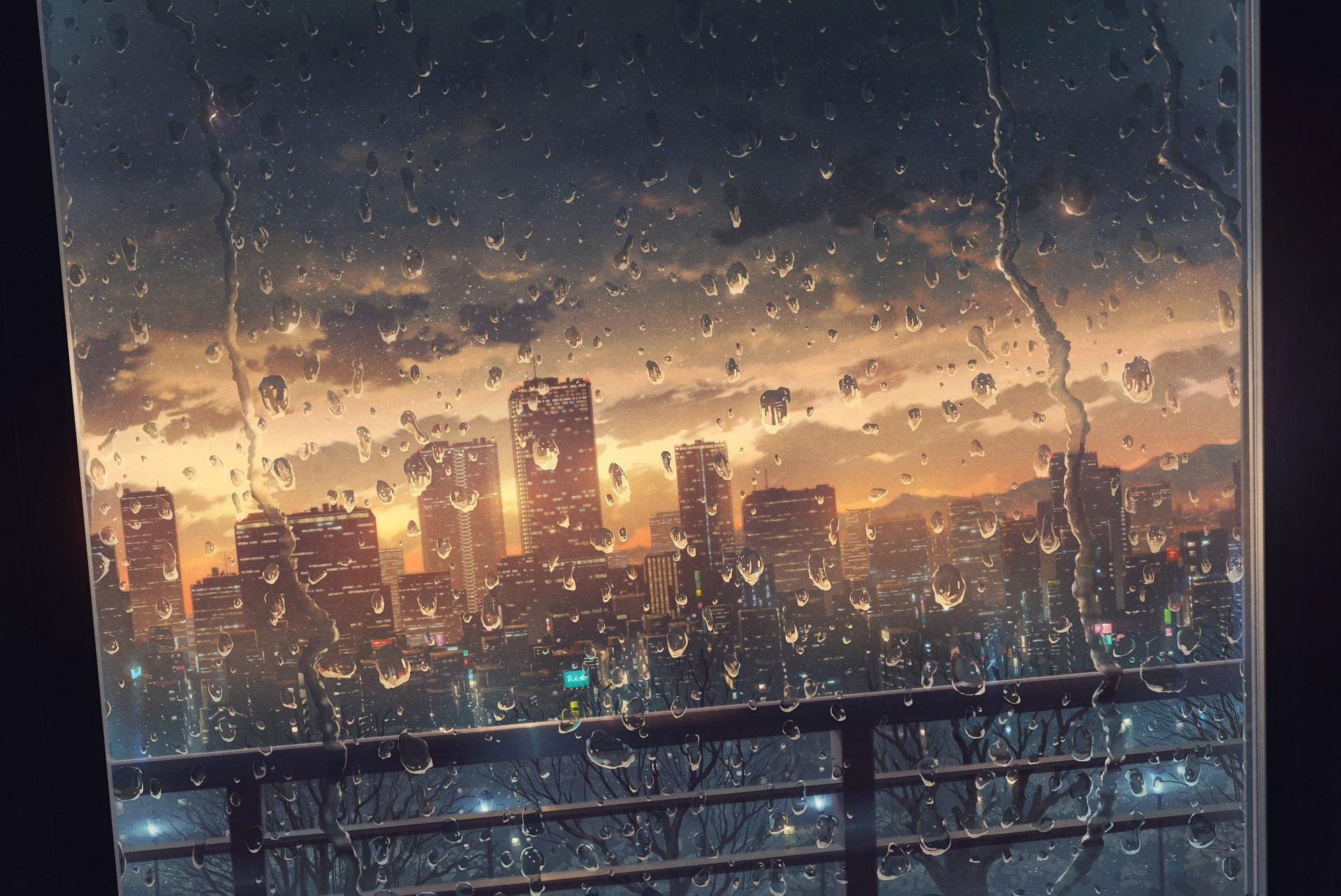 City, 1080P, Original, Rain, Anime, Window, HD Wallpaper