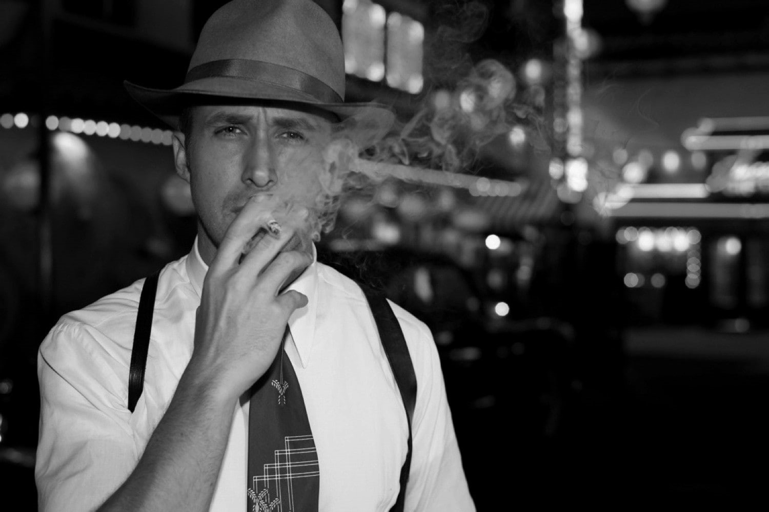 men, monochrome, young adult, Ryan Gosling, lifestyles, real people, social issues, bad habit, one person, cigarette, smoking - activity, young men, smoking issues, HD Wallpaper