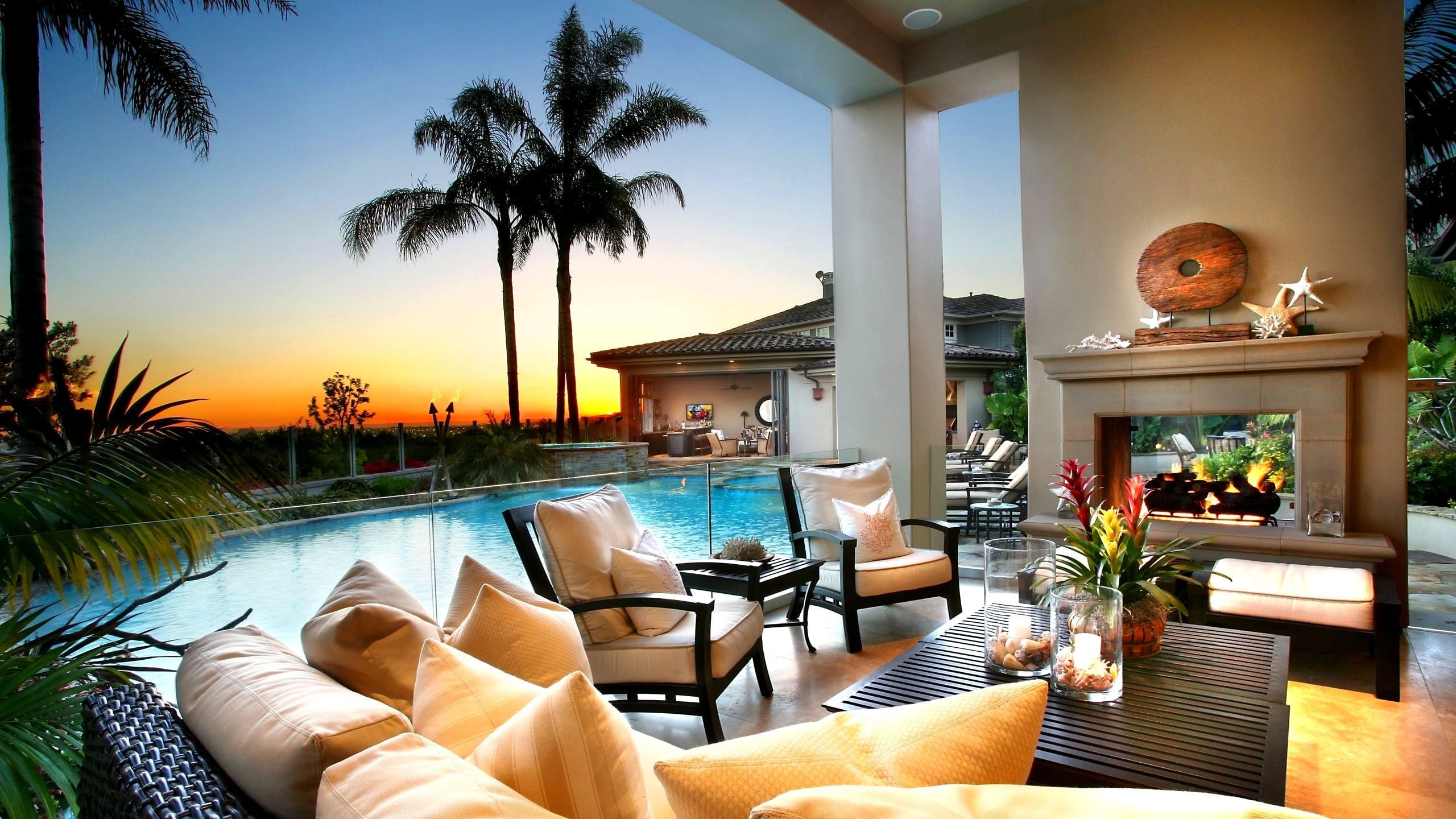 chair, nature, table, tropical climate, pool, wooden, coffee, wealth, plant, sofa, seat, swimming pool, brown, 2K, building, hotel, furniture, indoors, HD Wallpaper