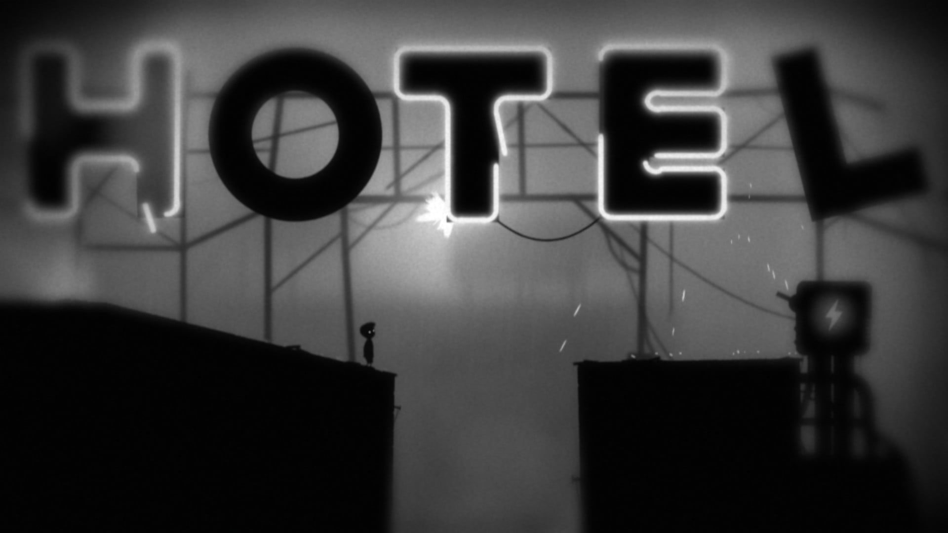 video games, signs, signage, monochrome, hotel, led, Limbo, gray, 1080P, HD Wallpaper