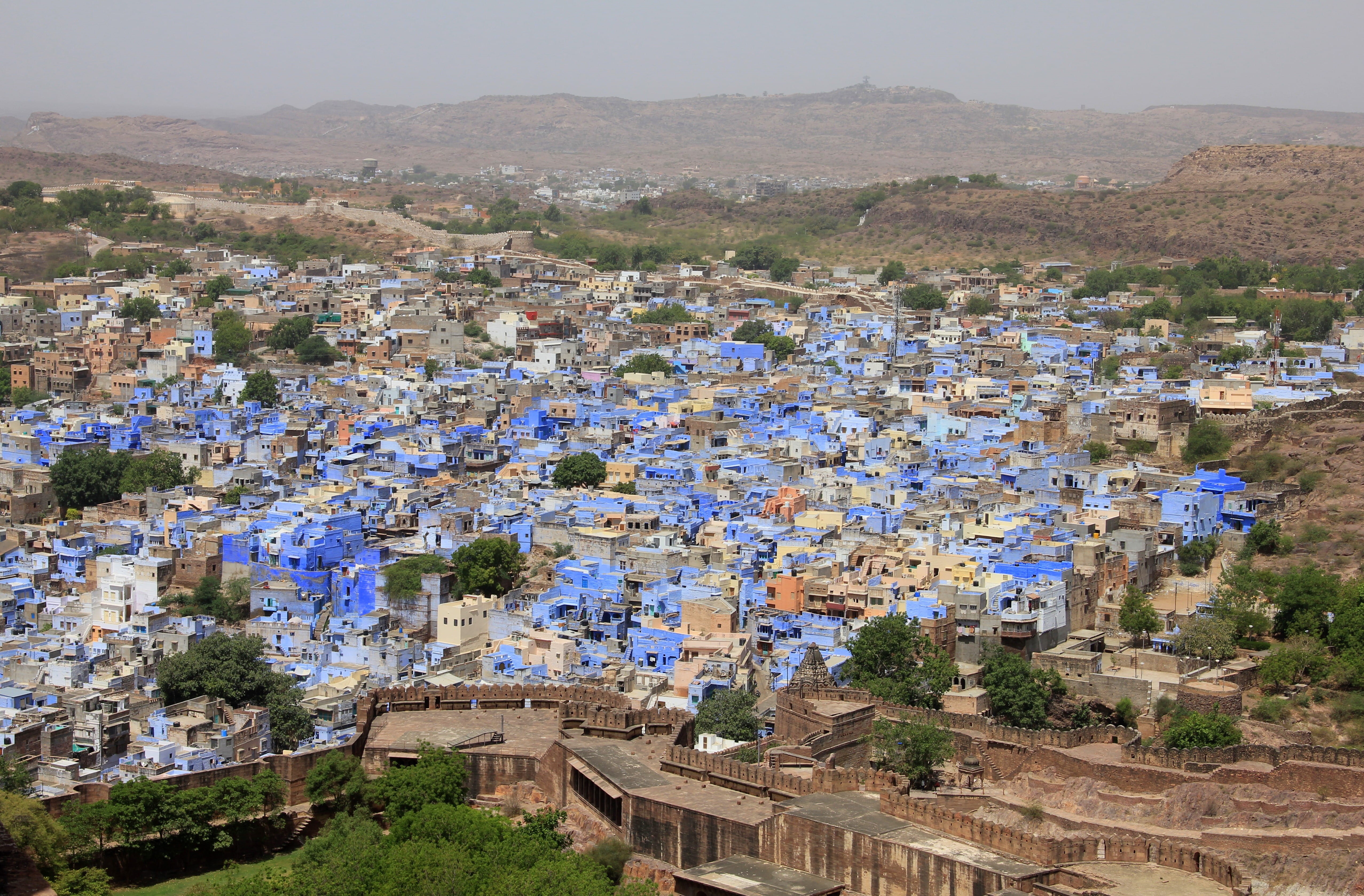 no people, blue city, sky, india, cityscape, townscape, high angle view, building exterior, surrounded, environment, 4K, building, city, residential district, HD Wallpaper