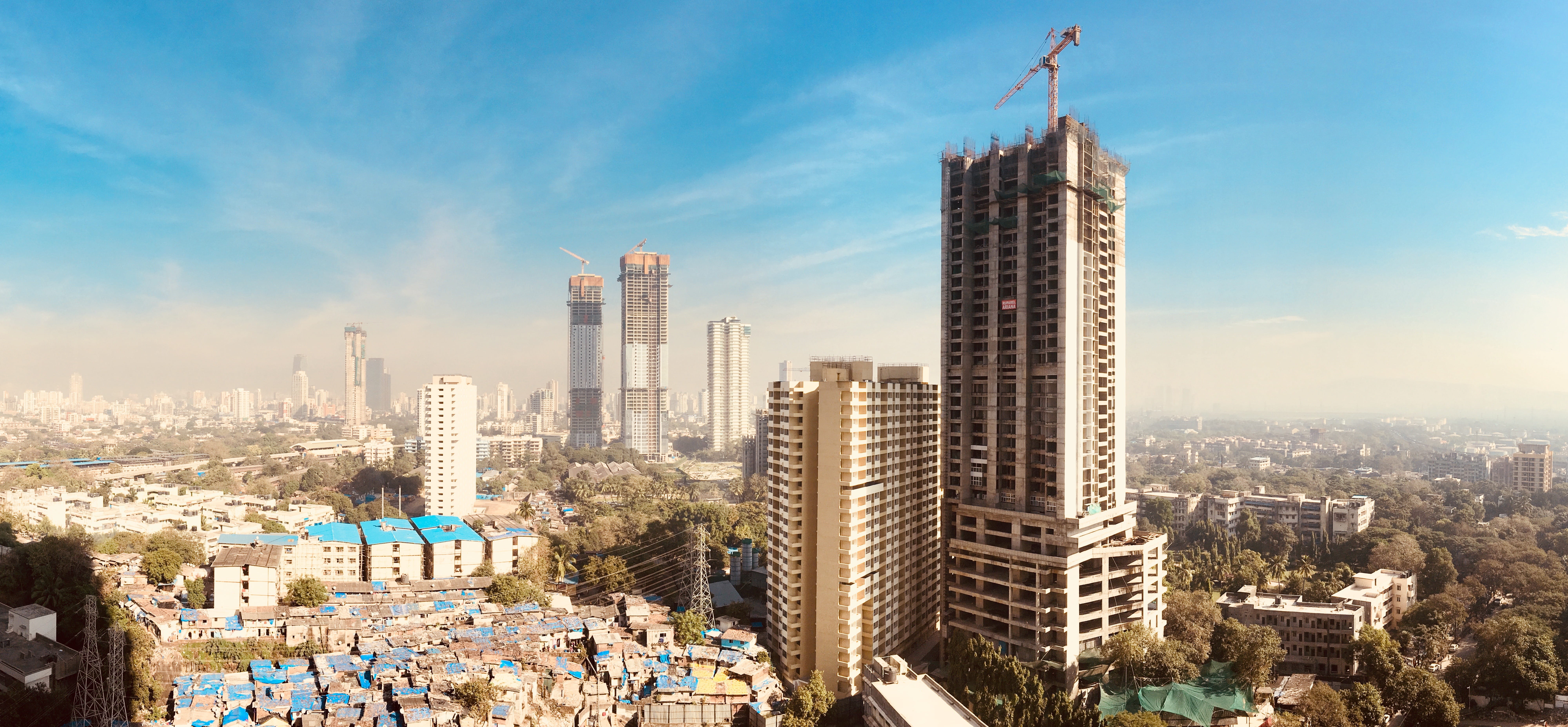 nature, panorama, crowd, skyscraper, modern, landscape, slums, office, building exterior, mumbai, built structure, 8K, residential district, urban skyline, HD Wallpaper