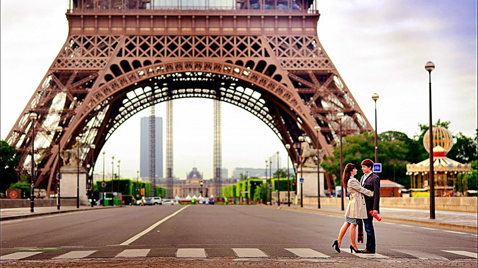 1080P, tower, tour de france, couple, paris, eiffel, HD Wallpaper
