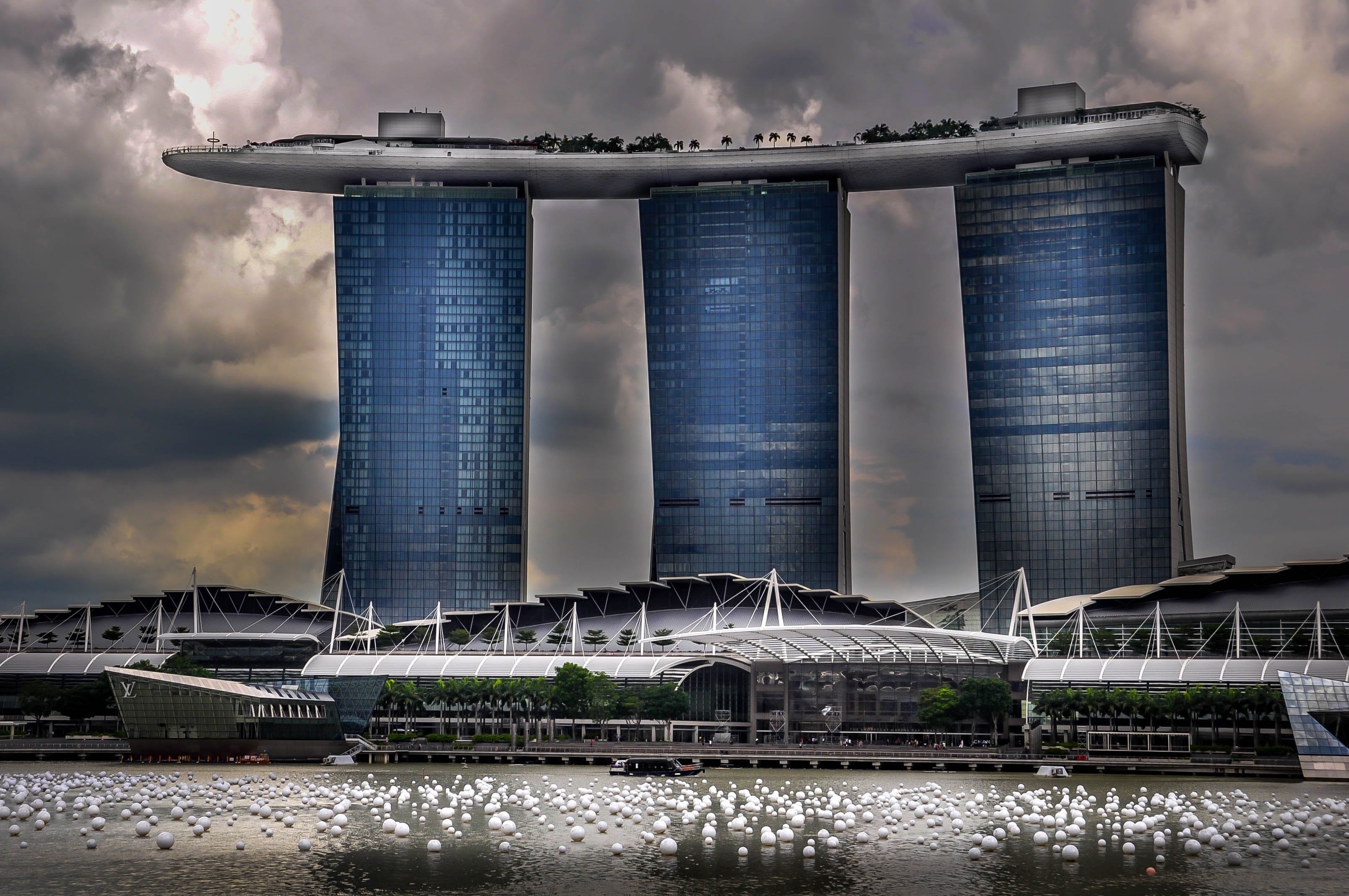skyscraper, environment, pulau ujong, outdoors, downtown, building, blue, watercraft, cloud - sky, long exposure, bay, nature, plaza, 2K, high rise, modern, HD Wallpaper
