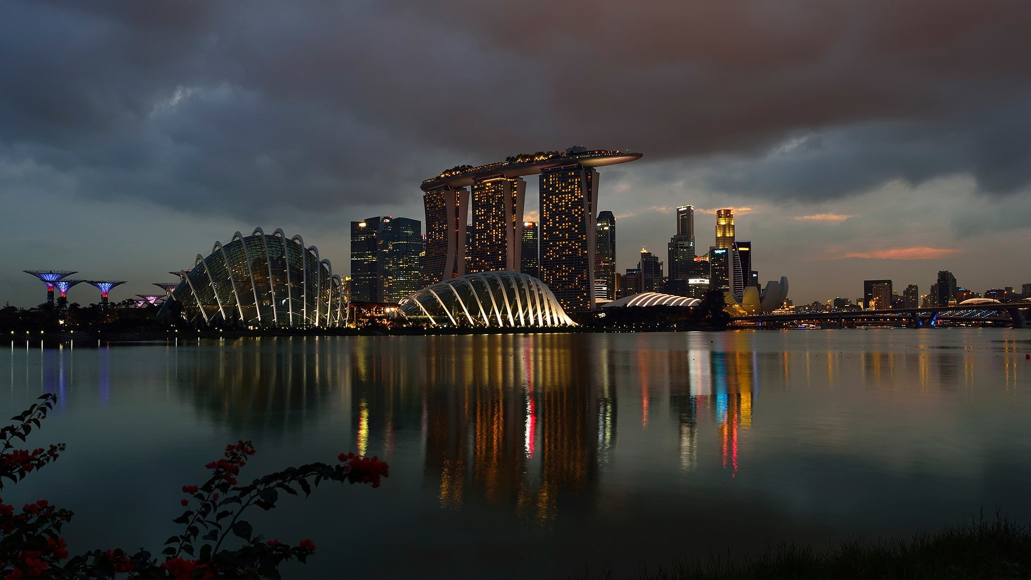bay, casino, Marina Bay Sands, 1080P, sands, Singapore, marina, night, HD Wallpaper