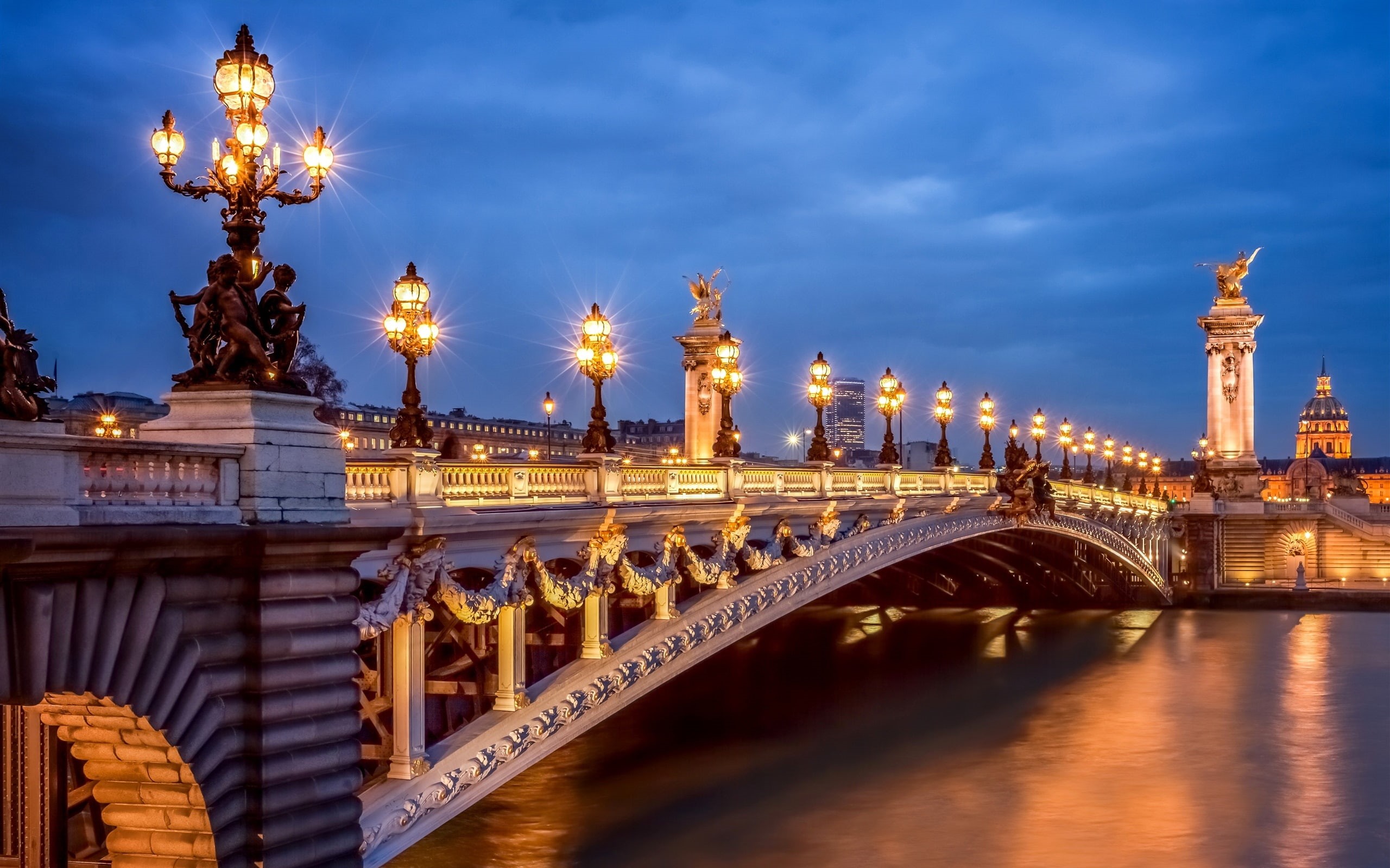 2K, iii, Evening, Bridge, Lights, Alexandre, France, pont, Paris, City, HD Wallpaper