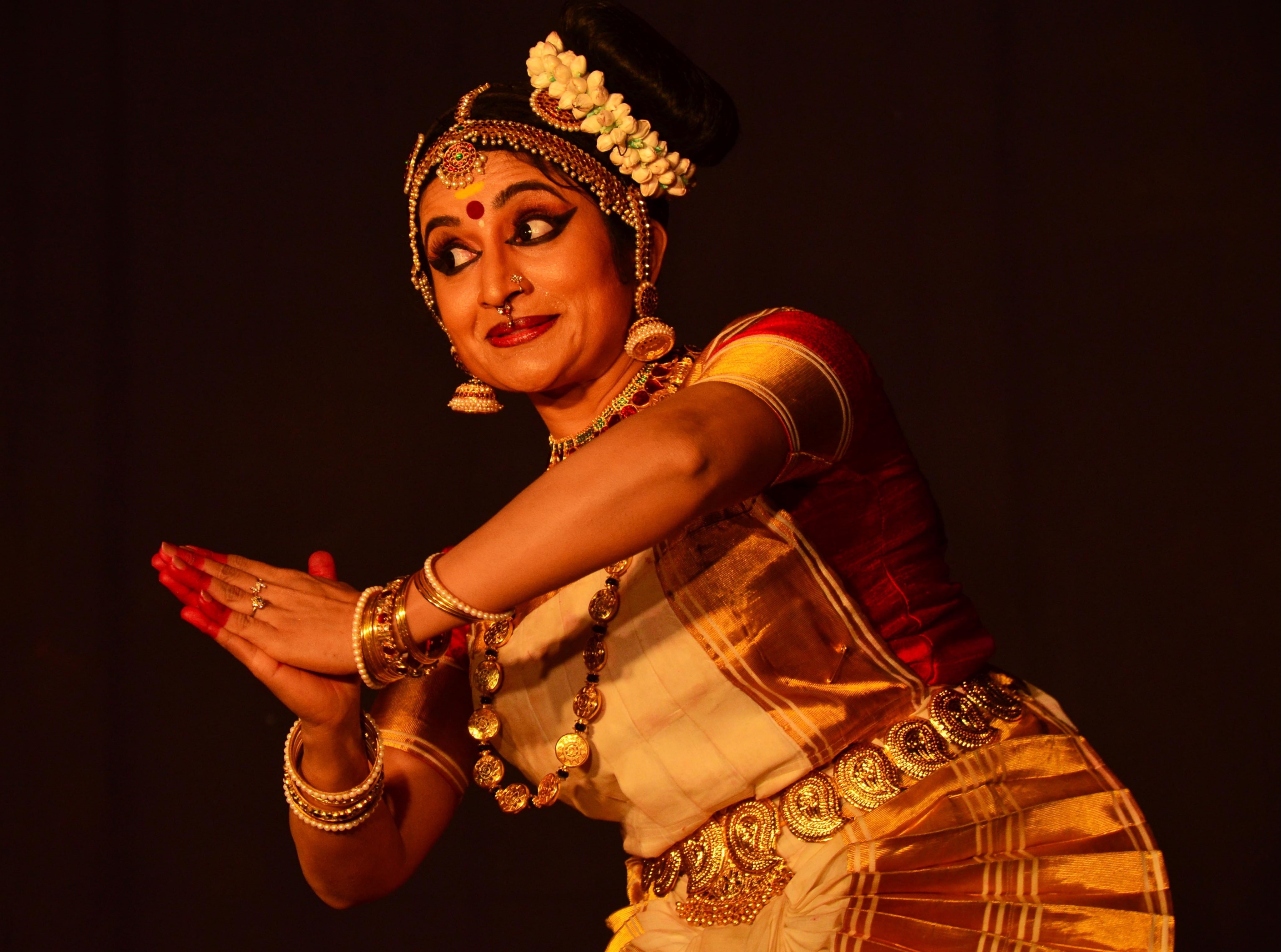 young adult, Asia, dress, adult, traditional clothing, portrait, performance, brown, women, s, India, arts culture and entertainment, black background, HD Wallpaper