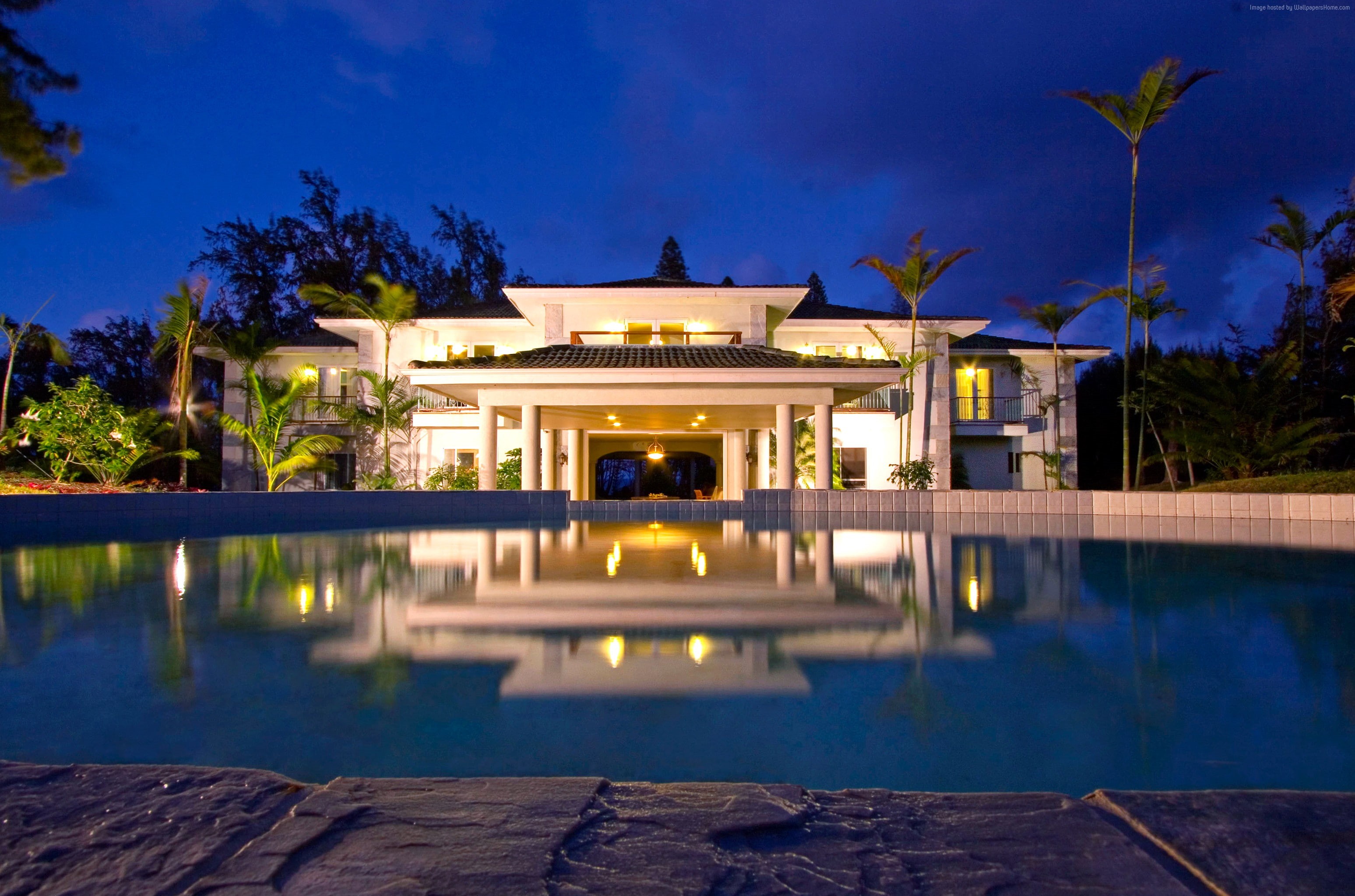 wealth, luxury hotel, resort, outdoors, hotel, tropical climate, architecture, water, swimming pool, ornate, built structure, dusk, architectural column, HD Wallpaper
