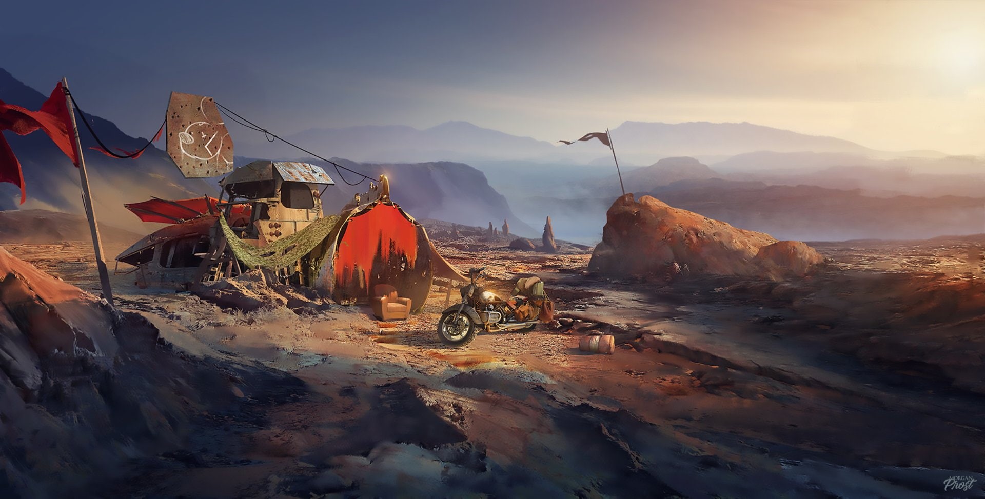Post Apocalyptic, Motorcycle, Sci Fi, 1080P, Mountain, Camp, HD Wallpaper