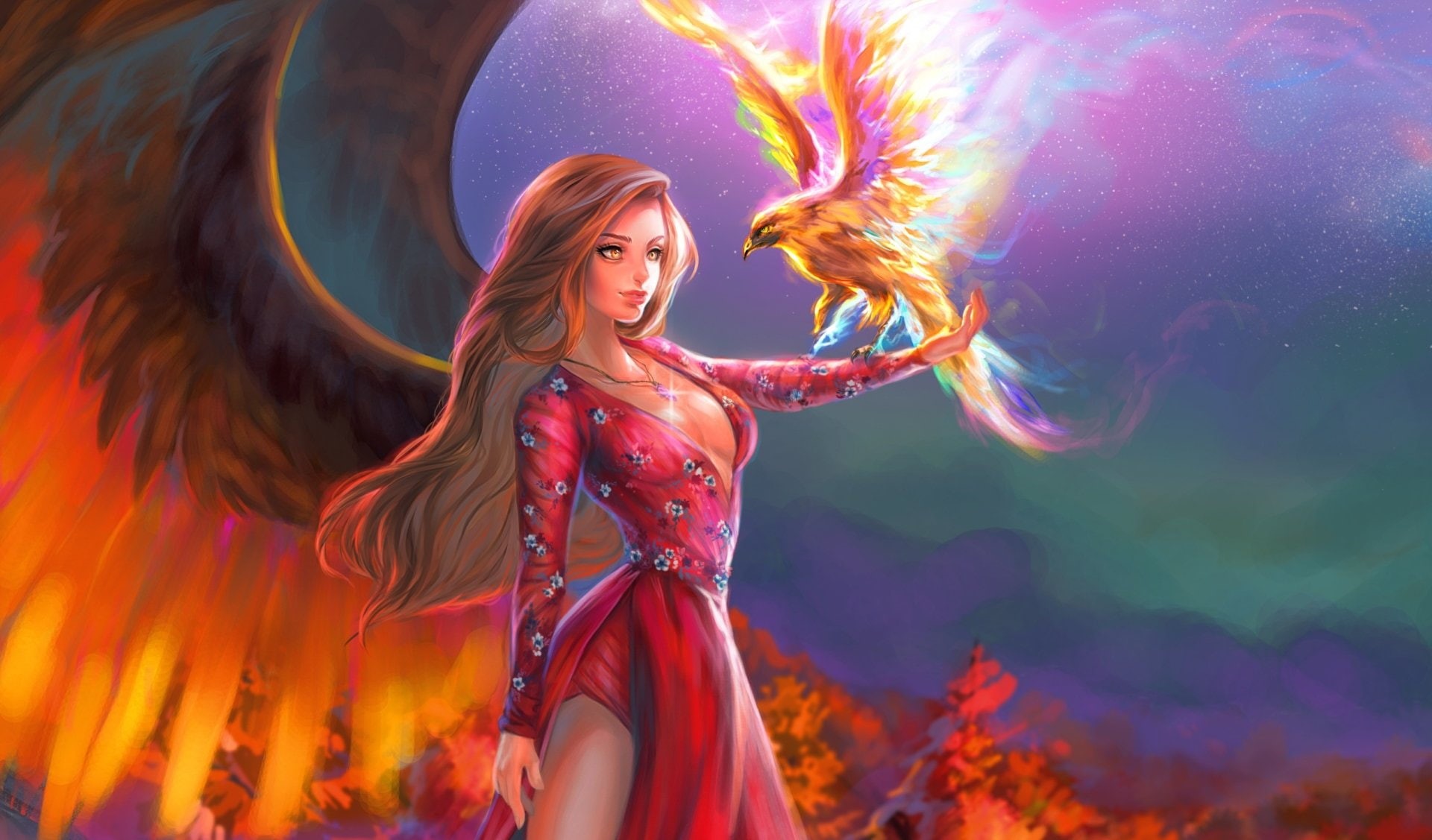 Angel, Phoenix, Fantasy, 1080P, Blonde, Long Hair, Bird, Woman, HD Wallpaper