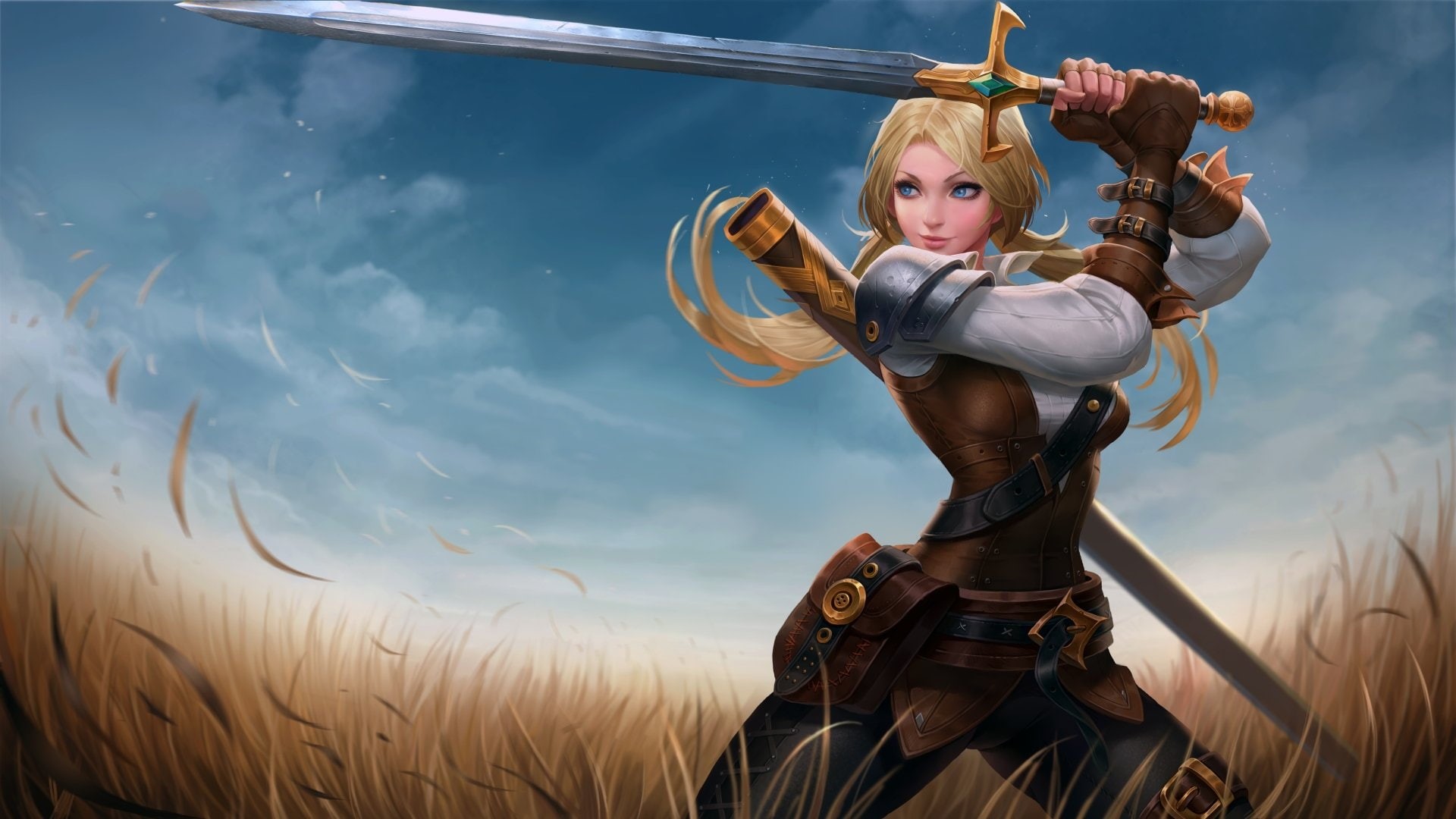 Sword, Blonde, Woman Warrior, Fantasy, 1080P, Blue Eyes, Girl, Women Warrior, HD Wallpaper