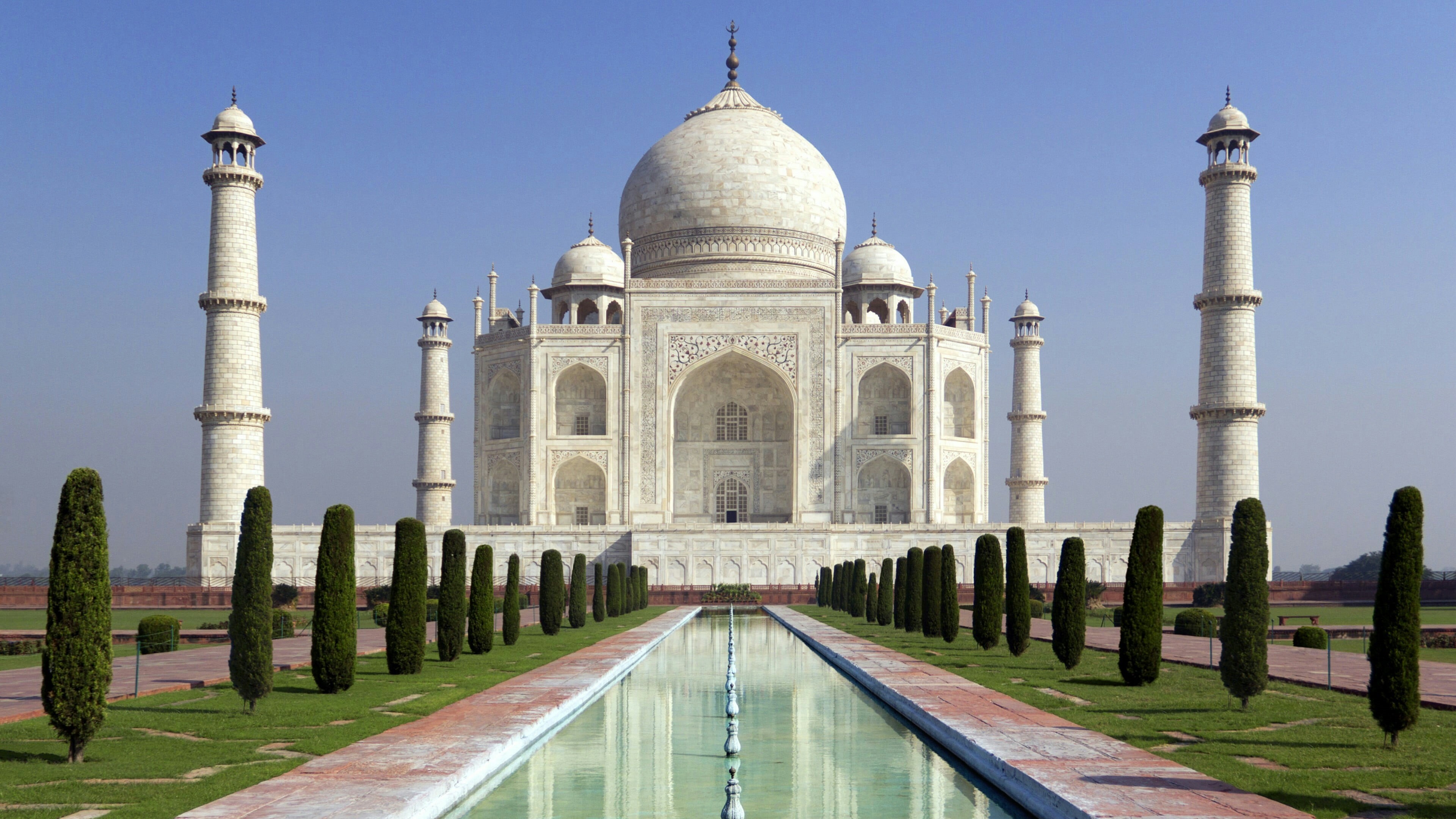 blue sky, the past, tourist attraction, tourism, taj mahal, sky, plant, monument, day, historical, column, built structure, building exterior, reflecting pool, HD Wallpaper