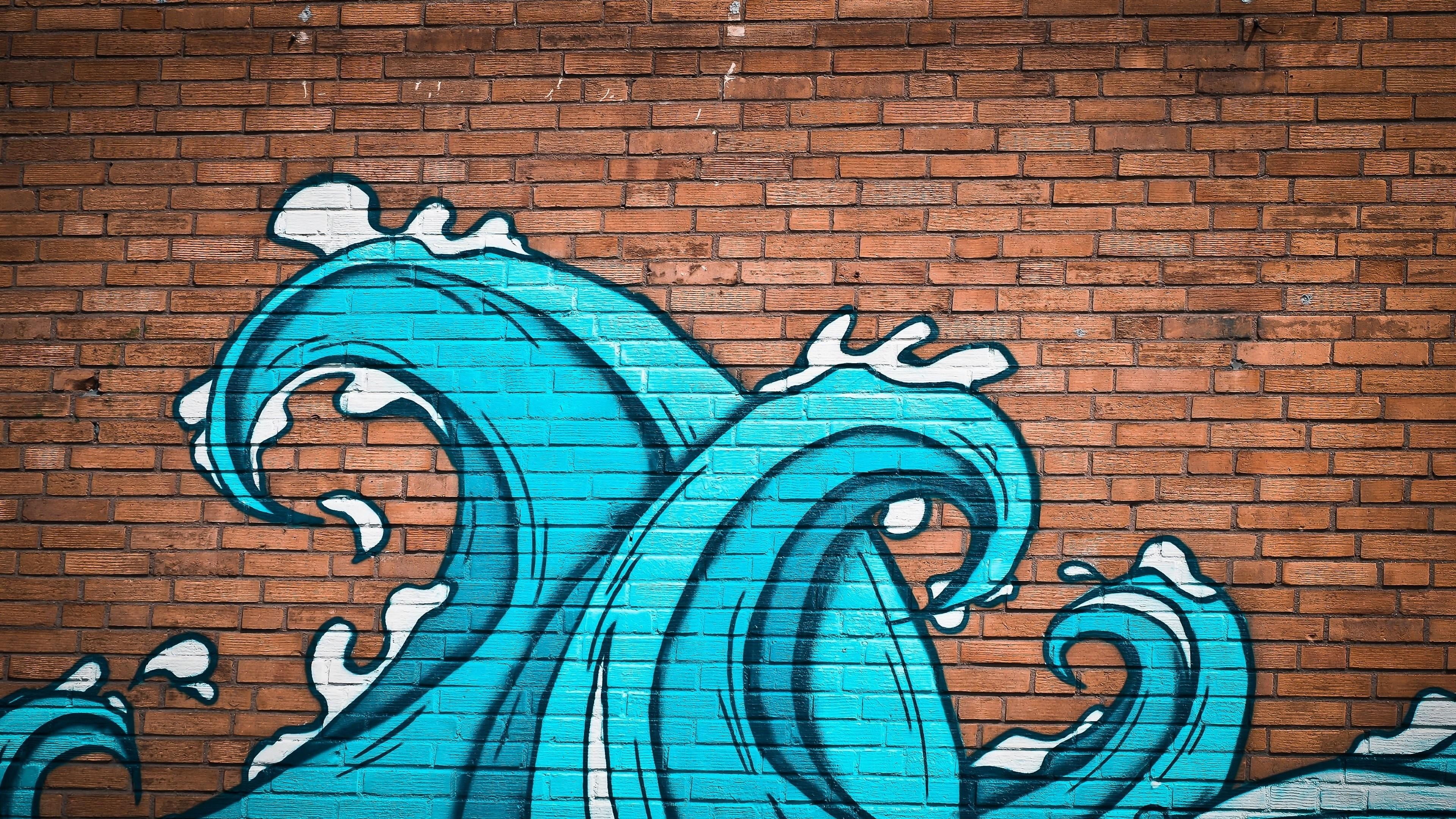 wall, paint, built structure, pattern, representation, multi colored, blue, building exterior, wall - building feature, waves, architecture, no people, HD Wallpaper