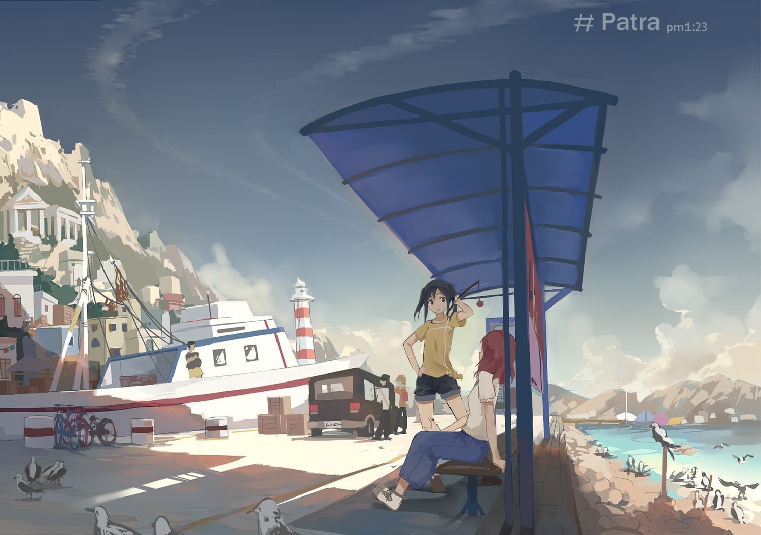 city, nature, Love Live!, real people, mode of transportation, anime girls, architecture, Yazawa Nico, leisure activity, day, built structure, sea, standing, HD Wallpaper