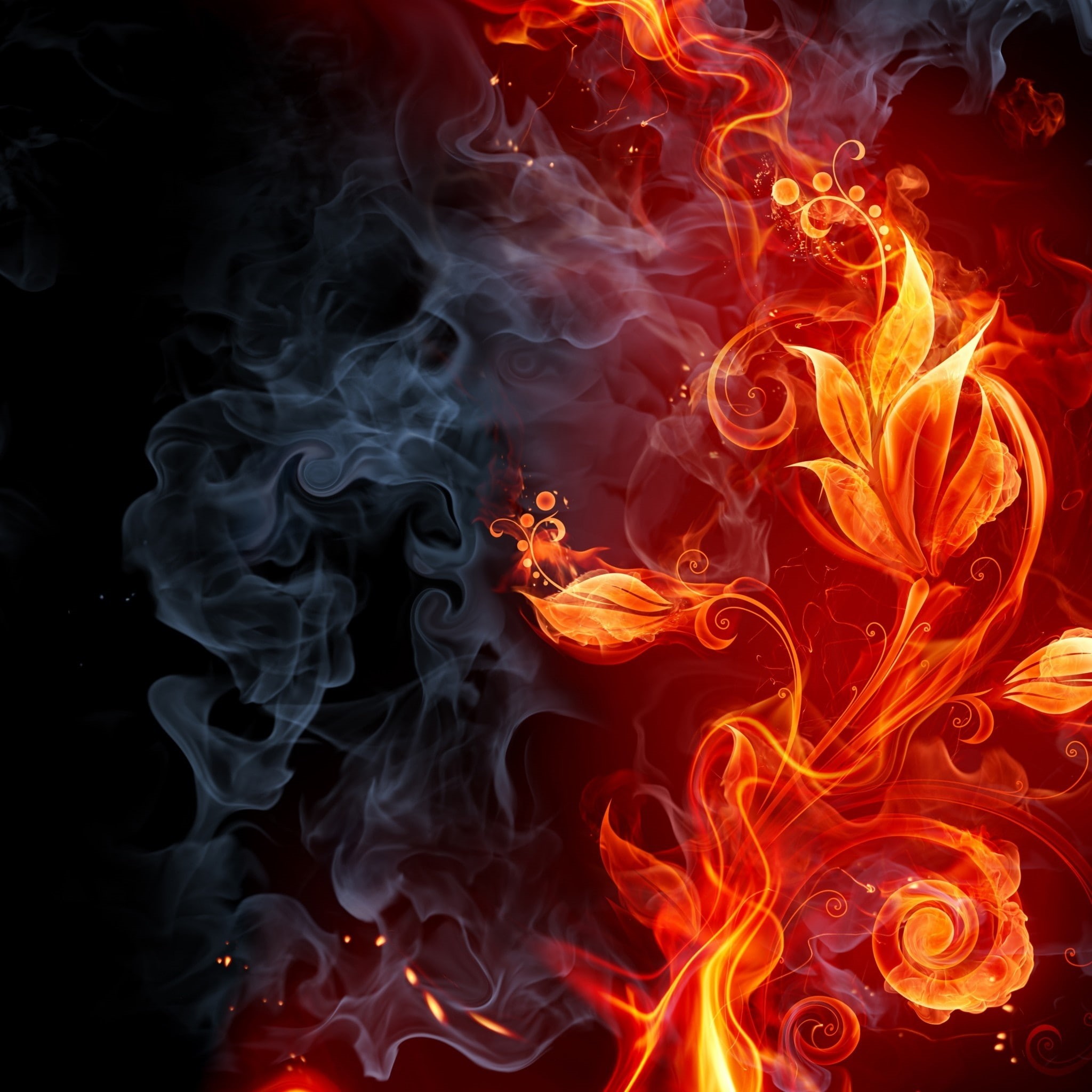 1080P, hi res, art, design, flower, background, fire, Phone HD Wallpaper