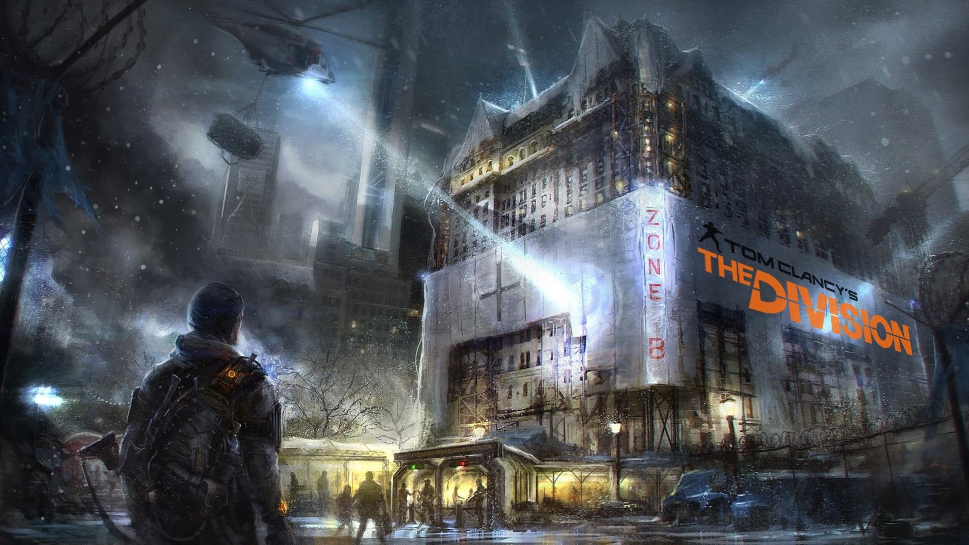 digital composite, division, cold temperature, concept art, application, city, snowing, night, building exterior, group of people, computer game, nature, HD Wallpaper