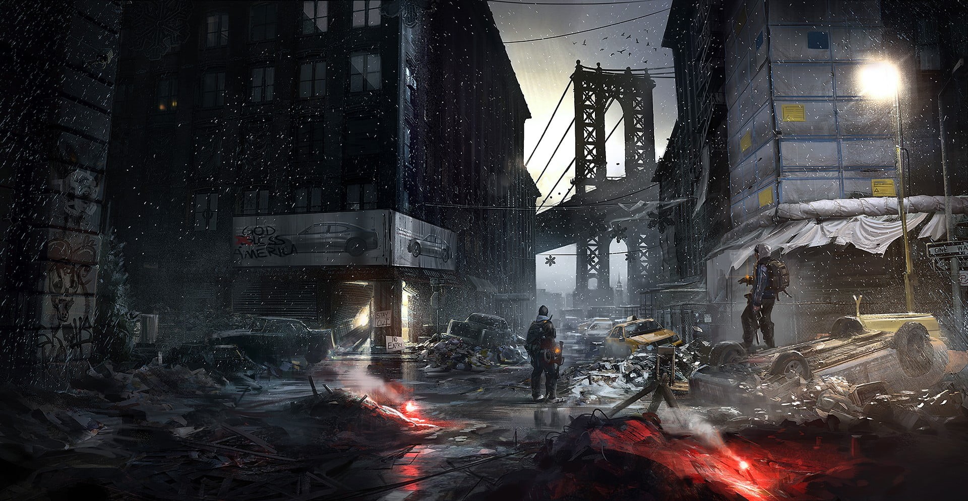 building exterior, house, illuminated, building, outdoors, Tom Clancys The Division, 1080P, snowing, rain, rainy season, city, window, cold temperature, HD Wallpaper