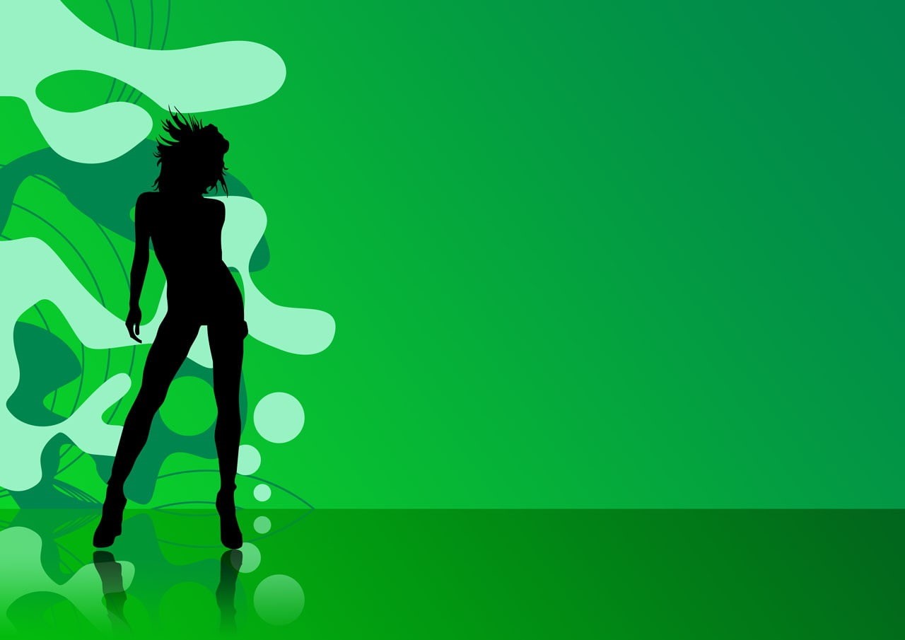 women, silhouette, 720P, green, digital art, illustration, dancing, vector, vintage, disco, HD Wallpaper