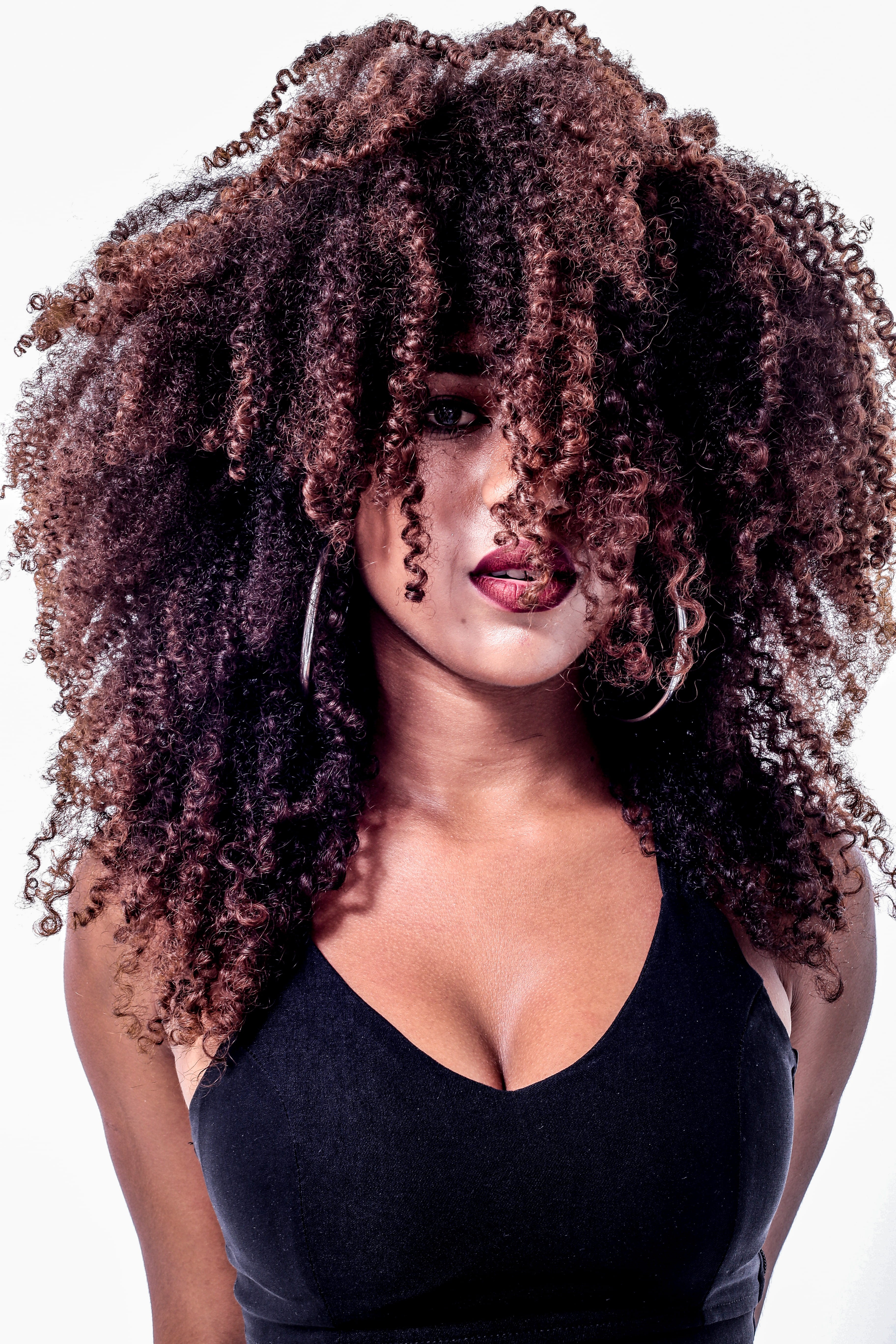 beautiful woman, brunette, female, indoors, human hair, human face, tank, hair, young adult, front view, brazil, studio shot, earring, young women, curly hair, Phone HD Wallpaper