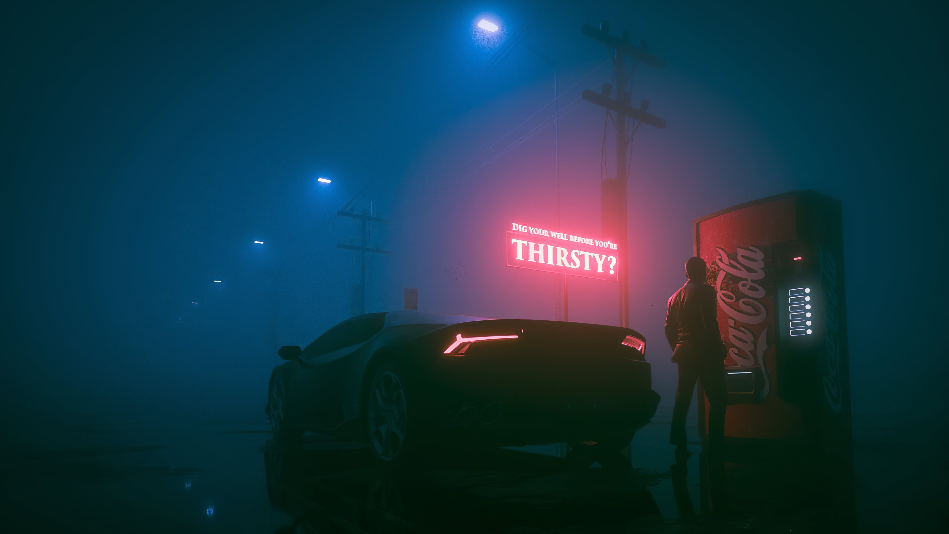 car, neon, mist, digital art, 4K, Coca-Cola, HD Wallpaper