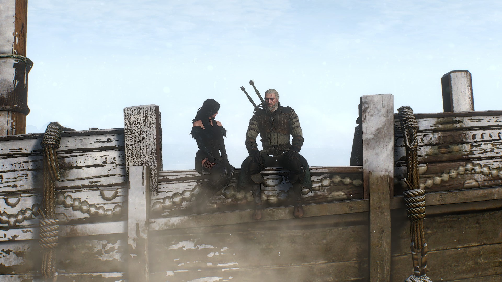 friendship, togetherness, men, architecture, Yennefer of Vengerberg, sky, seat, day, winter, sitting, Geralt of Rivia, adult, nature, outdoors, The Witcher, HD Wallpaper