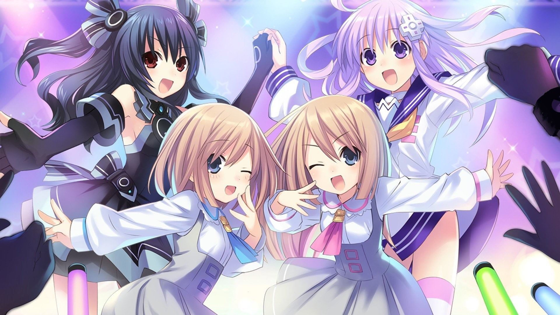 females, 1080P, portrait, Video Game, beauty, fashion, Hyperdimension Neptunia, purple, adult, people, young adult, large group of objects, human face, HD Wallpaper