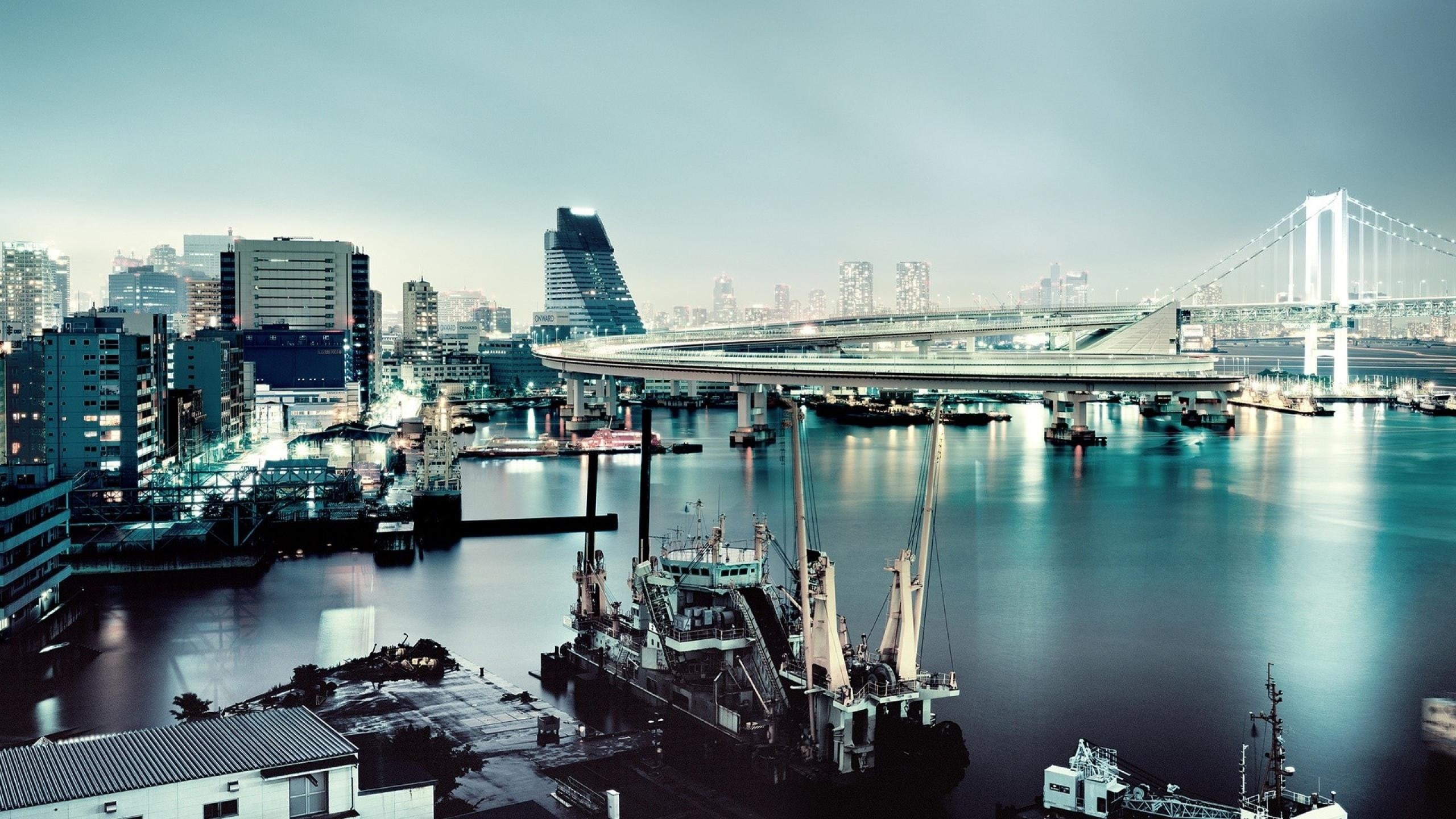 2K, bridge, Tokyo, ship, city, vessel, cityscape, ports, HD Wallpaper