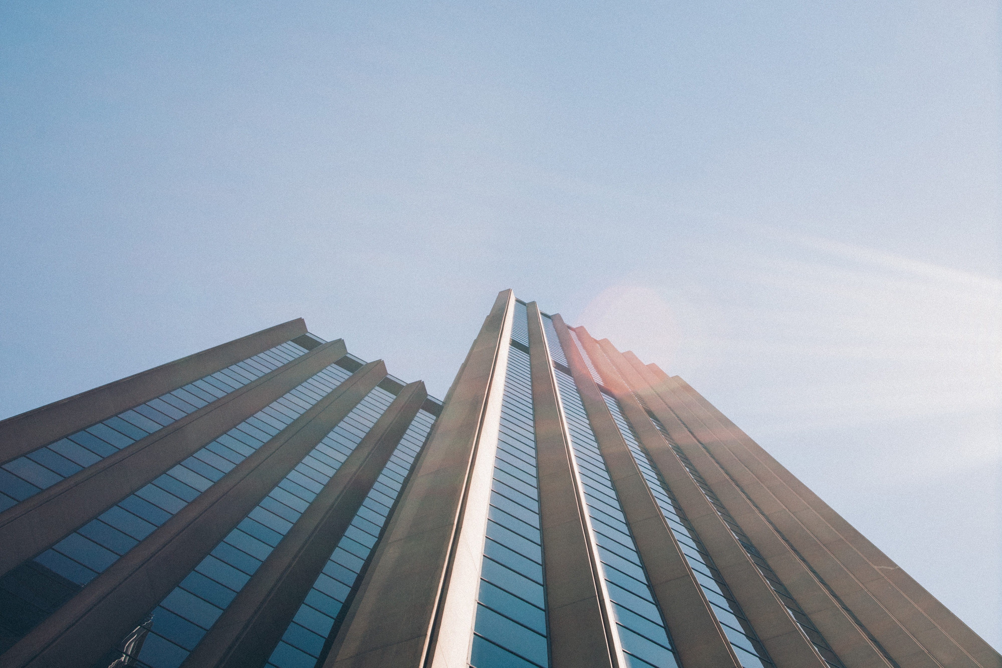 skyscraper, blue sky, urban Scene, architecture, blue, modern, office building exterior, nature, building, Office building, city, business, office, sky, HD Wallpaper