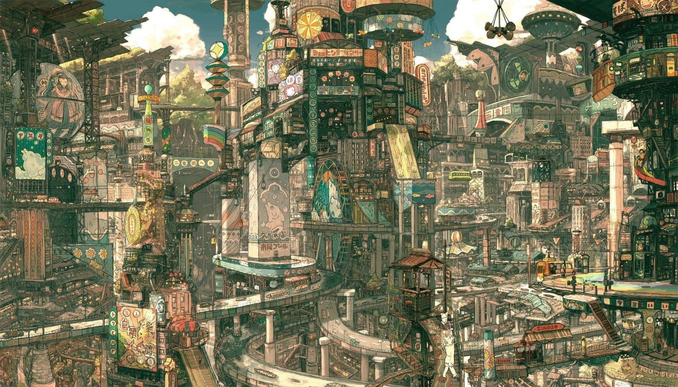 city, anime, 1080P, Imperial Boy, fantasy city, HD Wallpaper