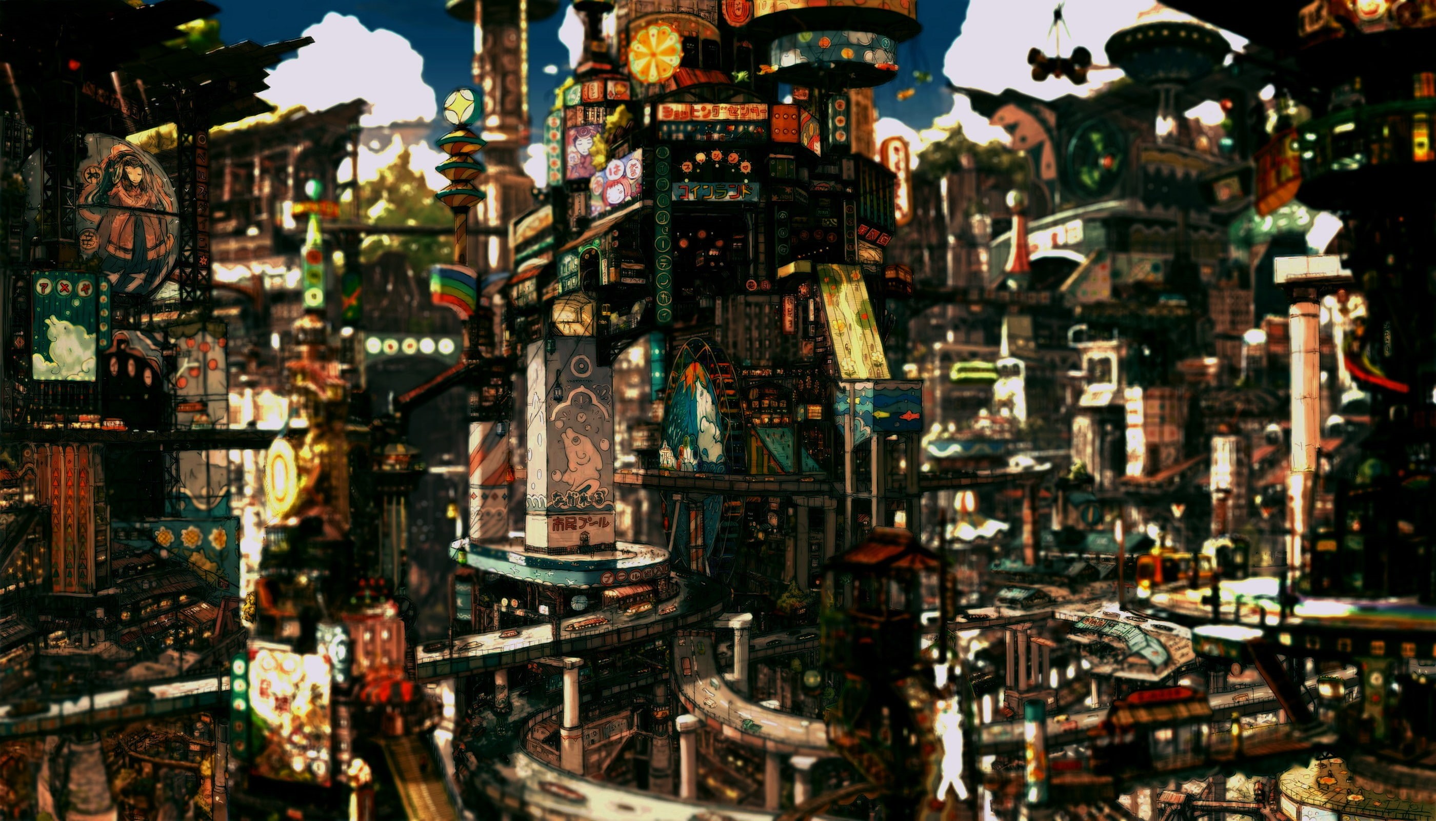 art and craft, hanging, travel destinations, day, cityscape, Imperial Boy, variation, digital art, architecture, large group of objects, backgrounds, nature, HD Wallpaper