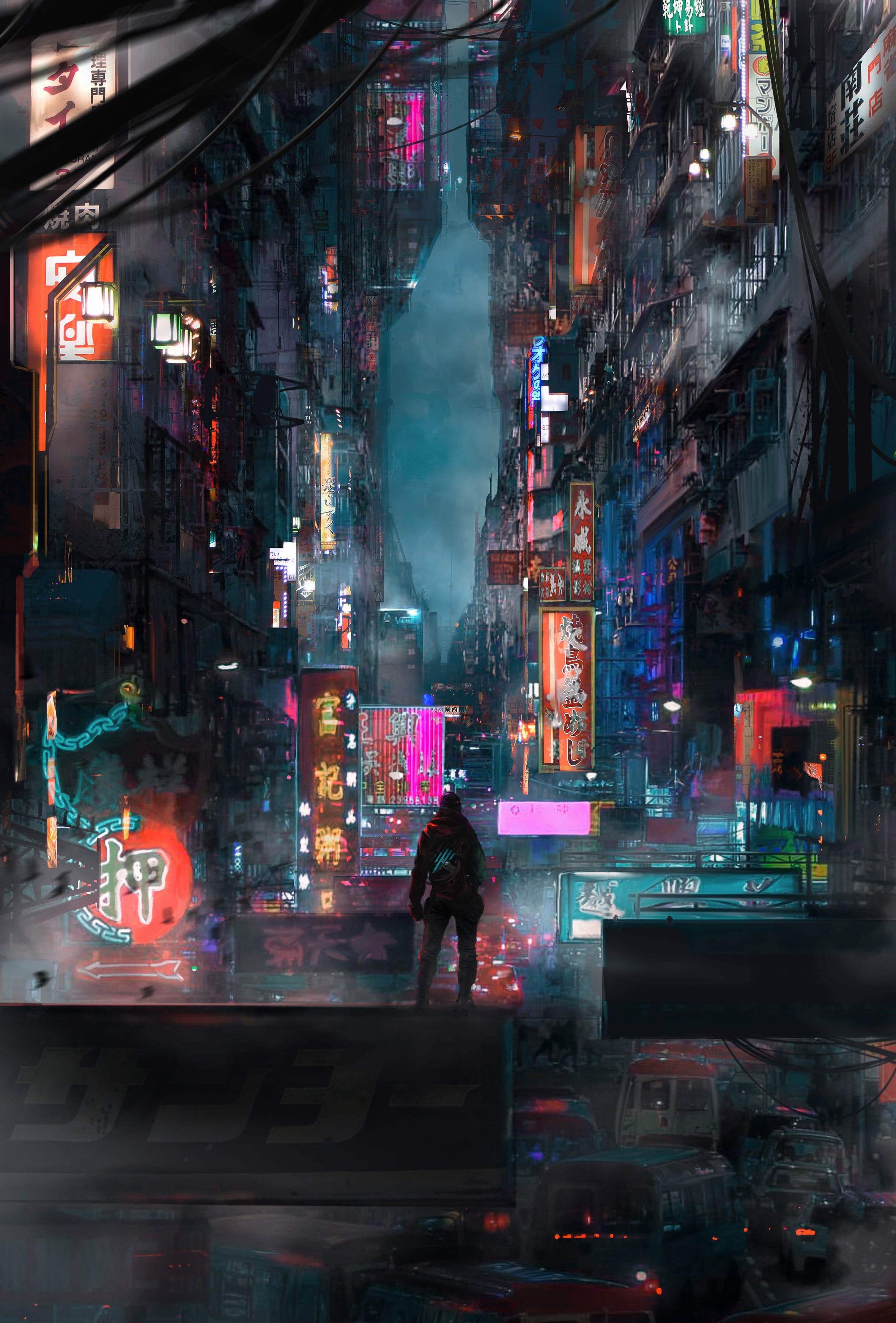 digital art, Japan, Rutger van de Steeg, neon, science fiction, Suicide Sheep, cyberpunk, futuristic, 2K, concept art, fantasy city, Phone HD Wallpaper