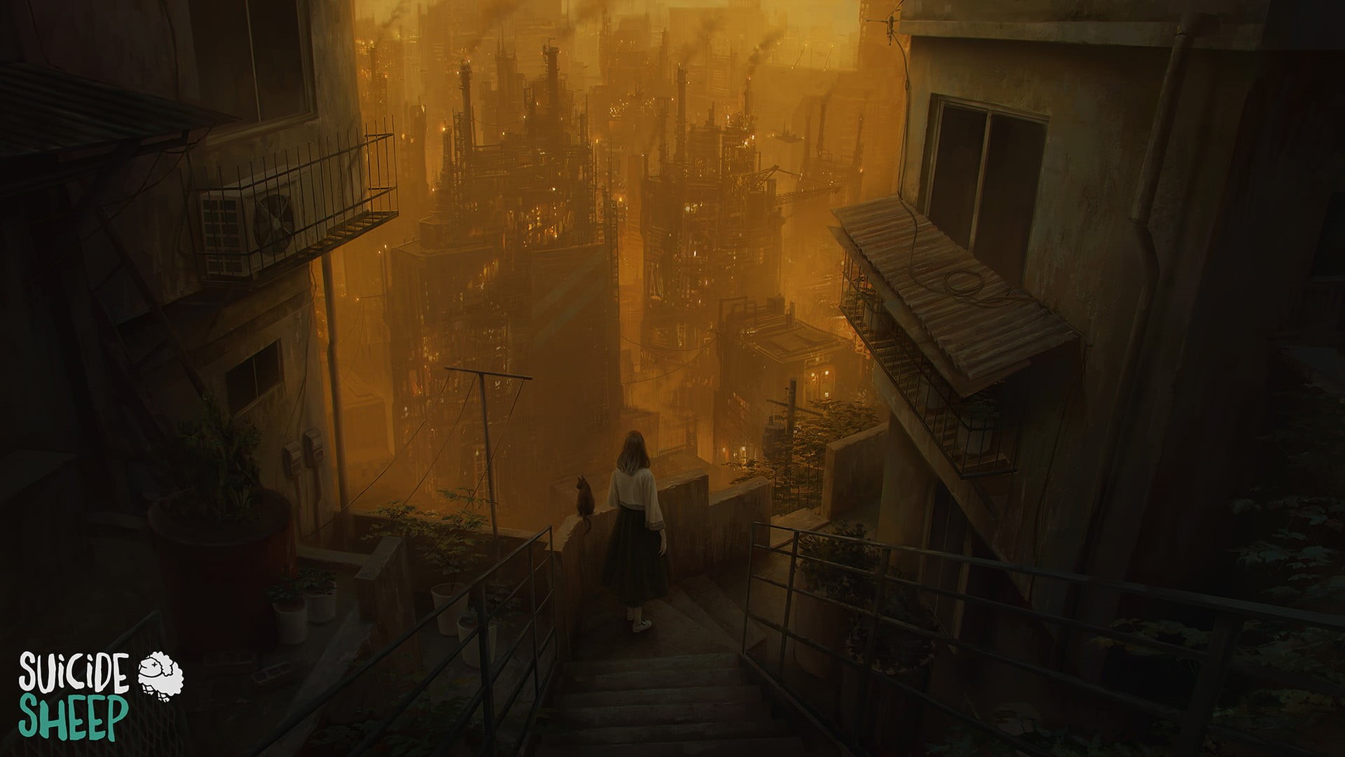 factories, women, Suicide Sheep, cats, 1080P, HD Wallpaper
