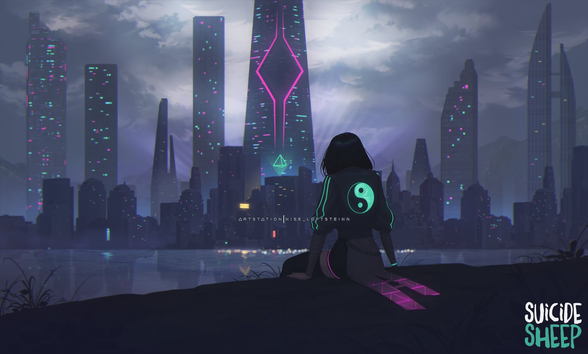 cyberpunk, ArtStation, artwork, Suicide Sheep, 1080P, Nise Loftsteinn, digital art, illustration, science fiction, HD Wallpaper
