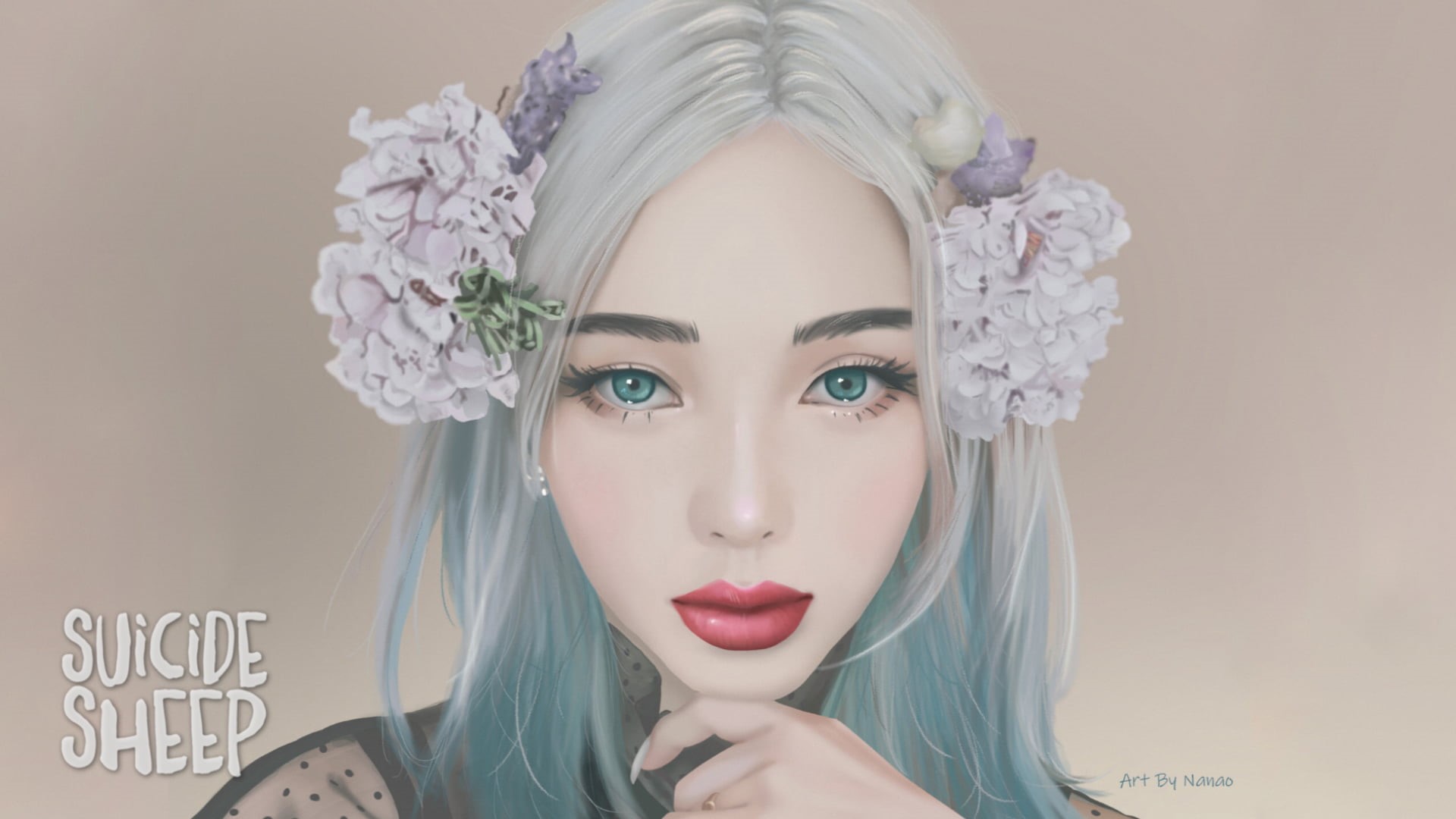 digital art, gray hair, Suicide Sheep, 1080P, Nanao Laishram, HD Wallpaper