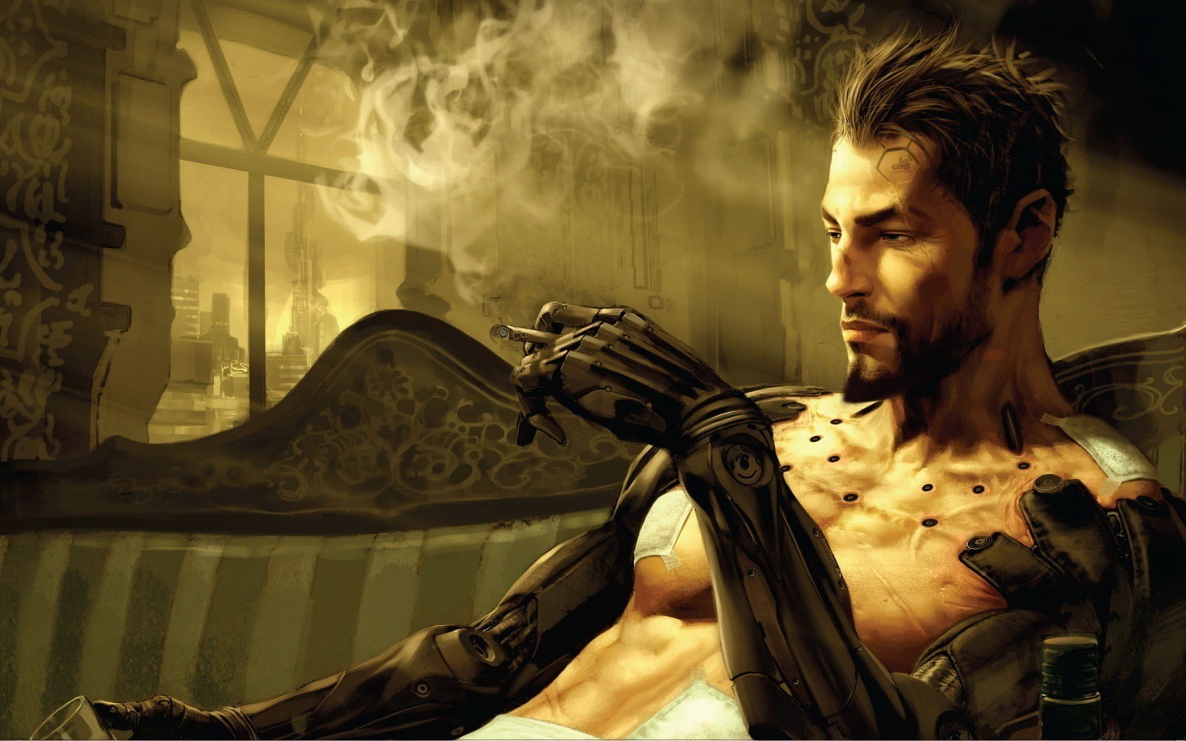 ex, human, 720P, jensen, deus ex, deus, adam jensen, smoking, revolution, adam, HD Wallpaper