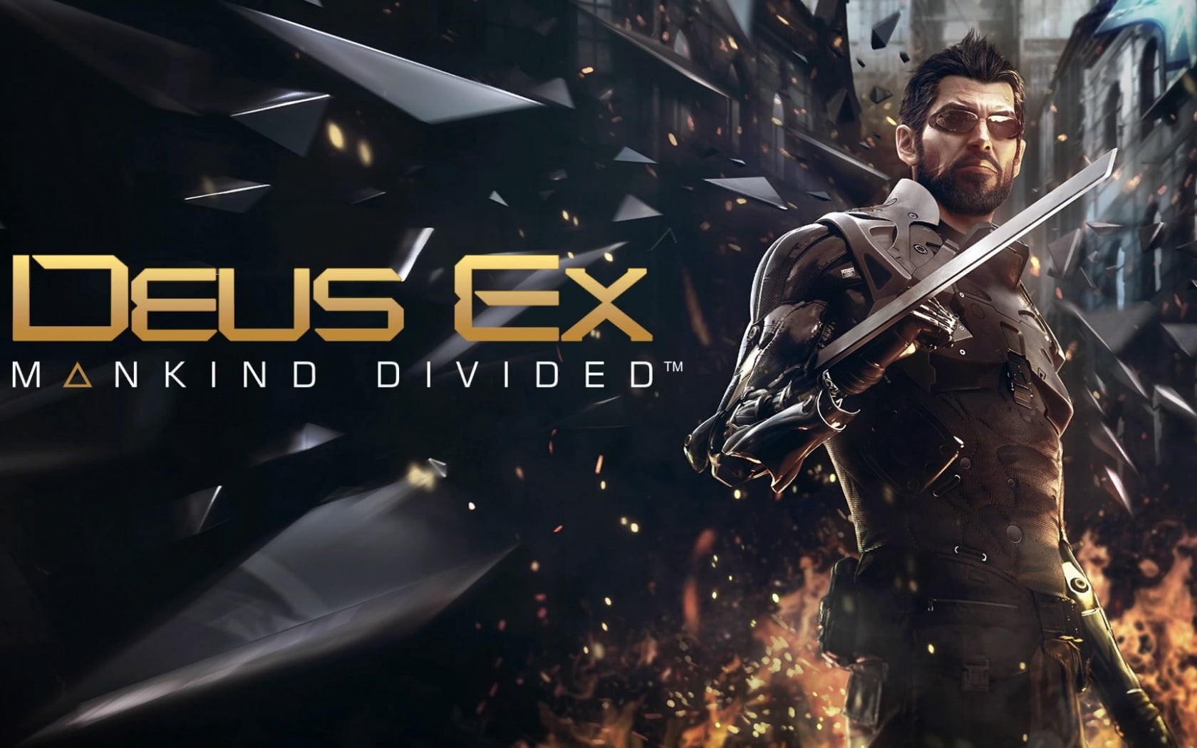 adam jensen, outdoors, mode of transportation, men, deus, danger, real people, text, war, power, law, deus ex, weapon, safety, city, poster, standing, protective Workwear, HD Wallpaper