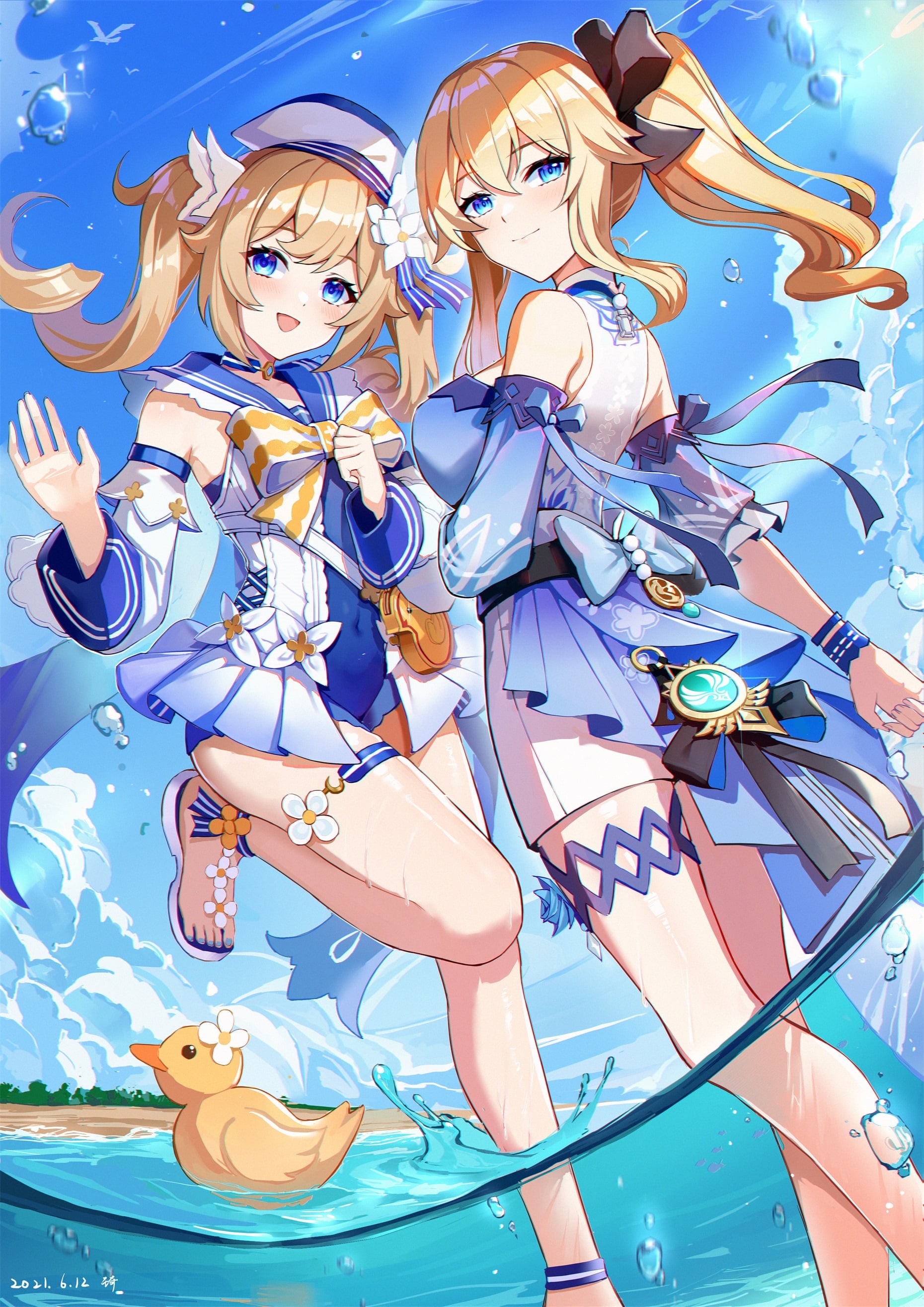 blonde, Genshin Impact, 2K, thighs, bareback, anime girls, Jean (Genshin Impact), barbara (genshin impact), Phone HD Wallpaper