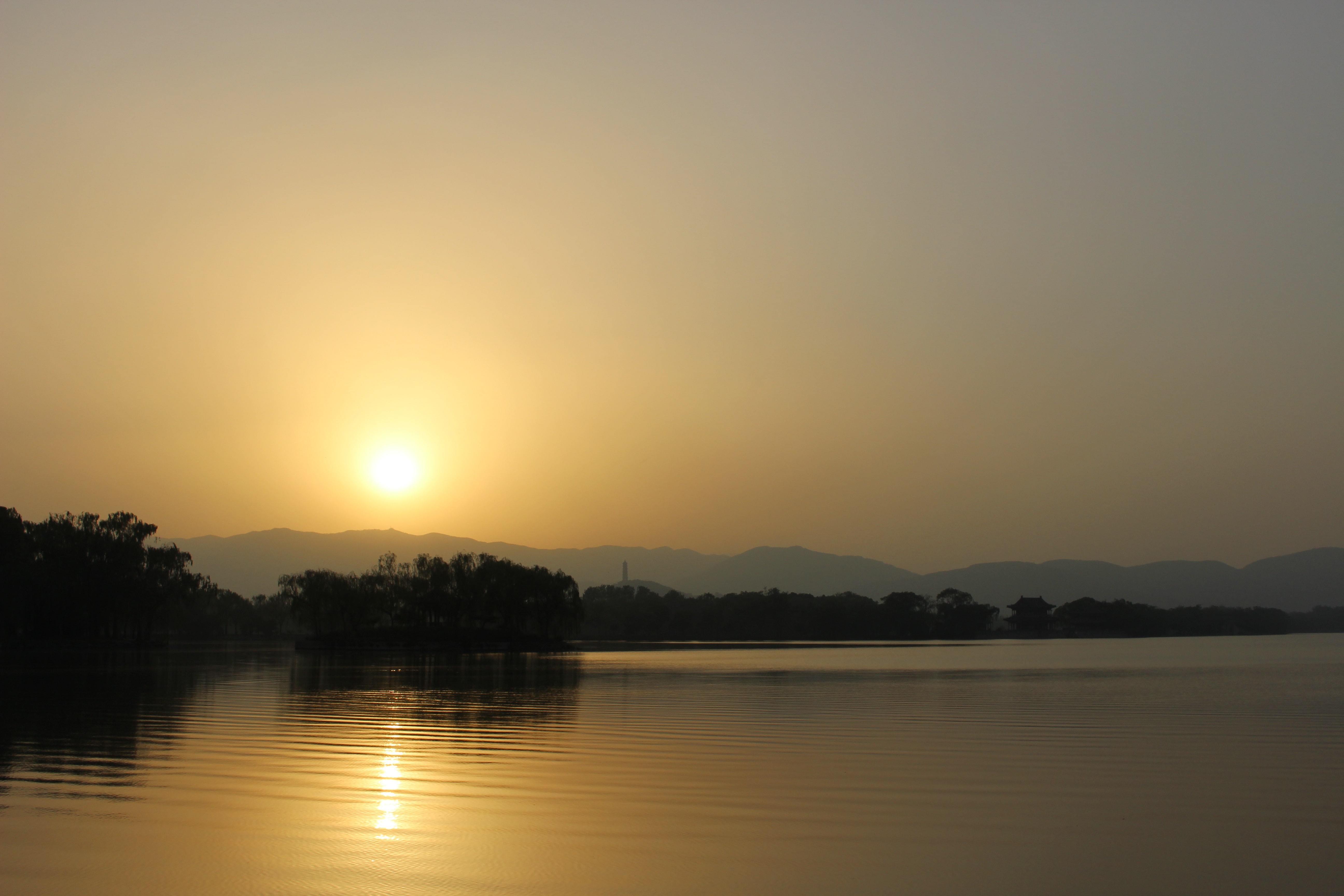 non-urban scene, lake, idyllic, China, tranquil scene, scenics - nature, sun, sky, waterfront, Summer Palace, beauty in nature, water, no people, reflection, HD Wallpaper