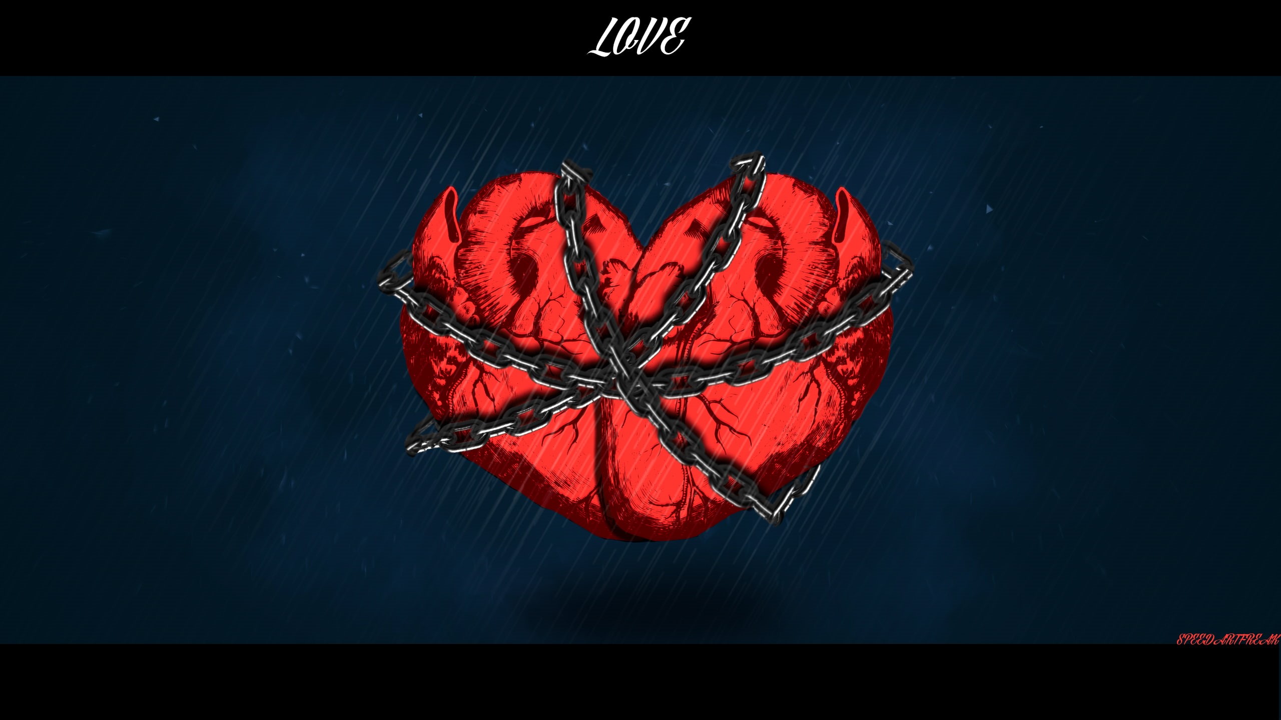 2K, Photoshop, heart, drawing, love, chains, abstract, romantic, bound, red, HD Wallpaper