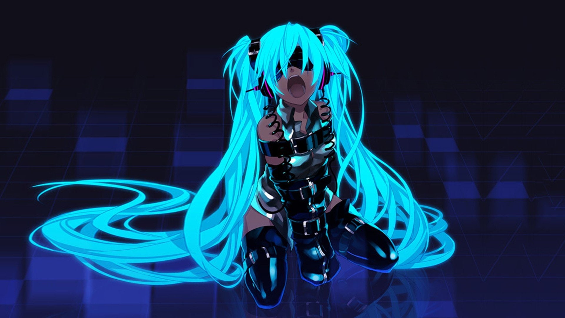 night, glowing, Hatsune Miku, blue, light, vocaloid, illuminated, light - natural phenomenon, electricity, indoors, black background, arts culture and entertainment, HD Wallpaper