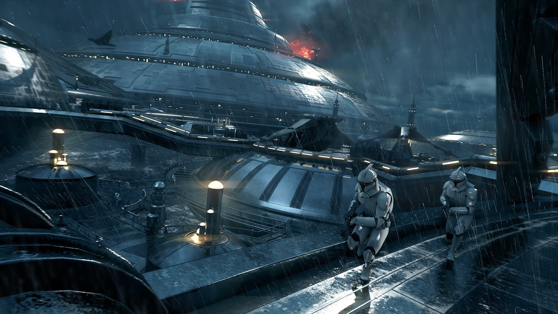 science fiction, Star Wars, 1080P, storm, spaceship, gloomy, Star Wars: Episode II - The Attack of the Clones, HD Wallpaper