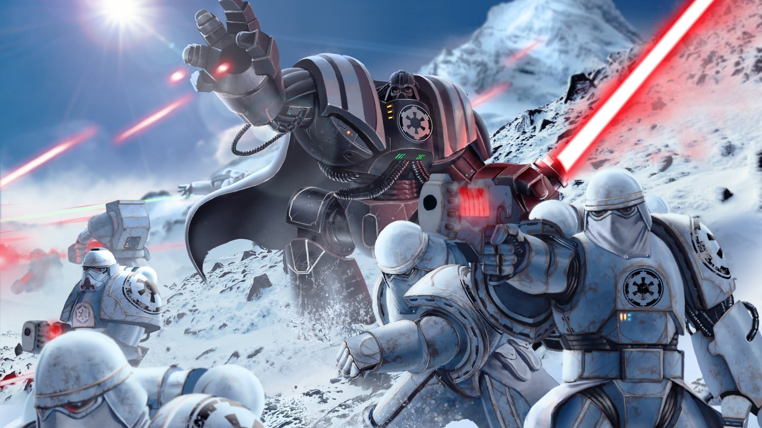 stormtrooper, sign, robot, male likeness, giant, no people, Warhammer 40,000, communication, outdoors, Star Wars, digital, holding, red, cold temperature, HD Wallpaper