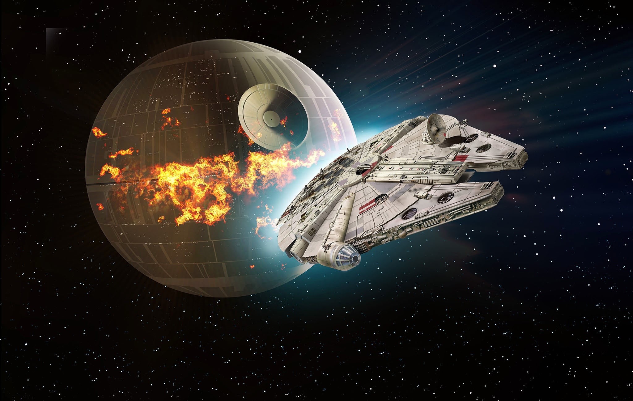 Galactic Empire, Millenium falcon, space, Fire, 1080P, Battle station, Star Wars, Episode IV, HD Wallpaper
