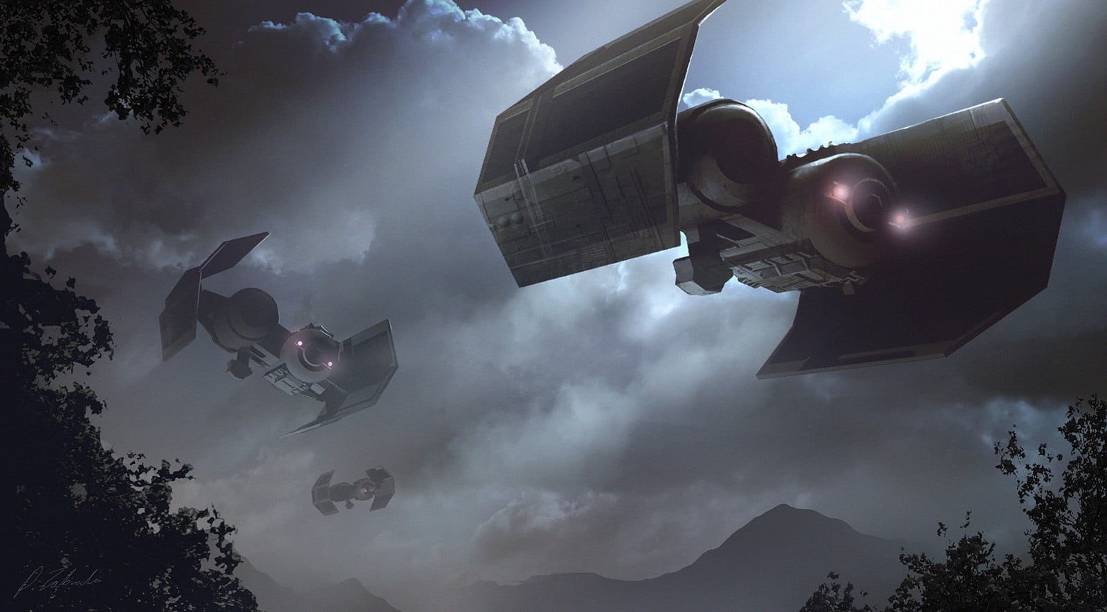 people, flying, unrecognizable person, artwork, mid-air, Galactic Empire, storm, outdoors, full length, spaceship, transportation, TIE Bomber, plant, men, HD Wallpaper