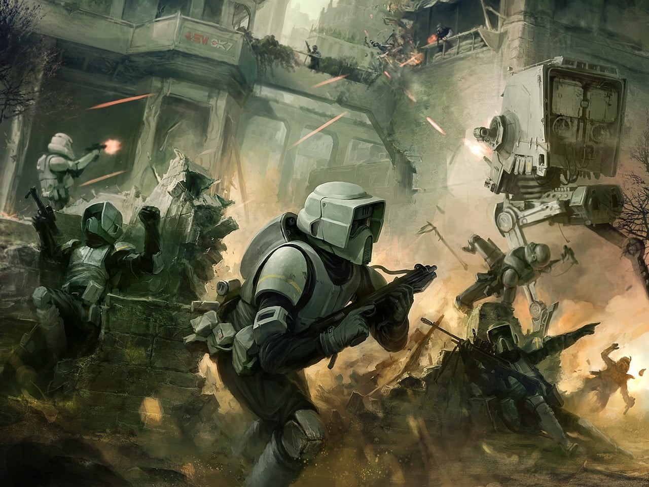 AT-ST, science fiction, people, 720P, Star Wars, weapon, government, war, battle, architecture, game, built structure, group of people, day, tank, star, HD Wallpaper